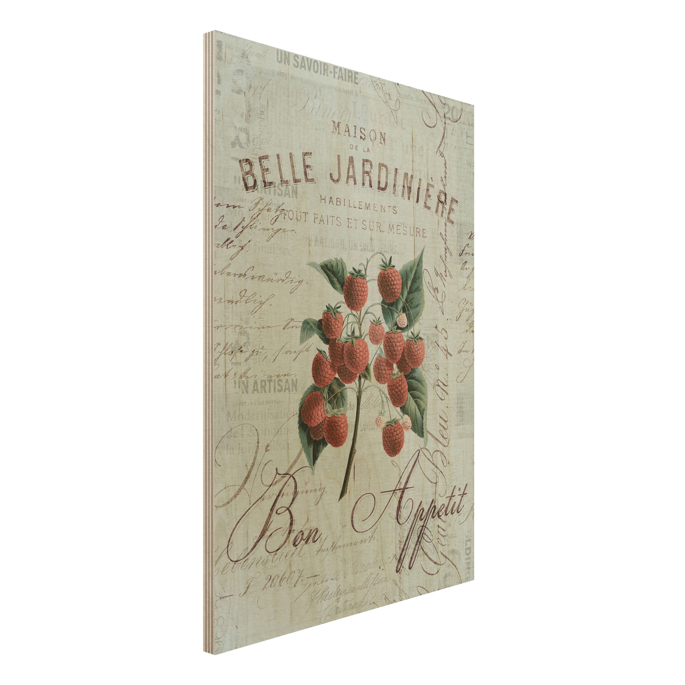 Holzbild Shabby Chic Collage - Himbeeren