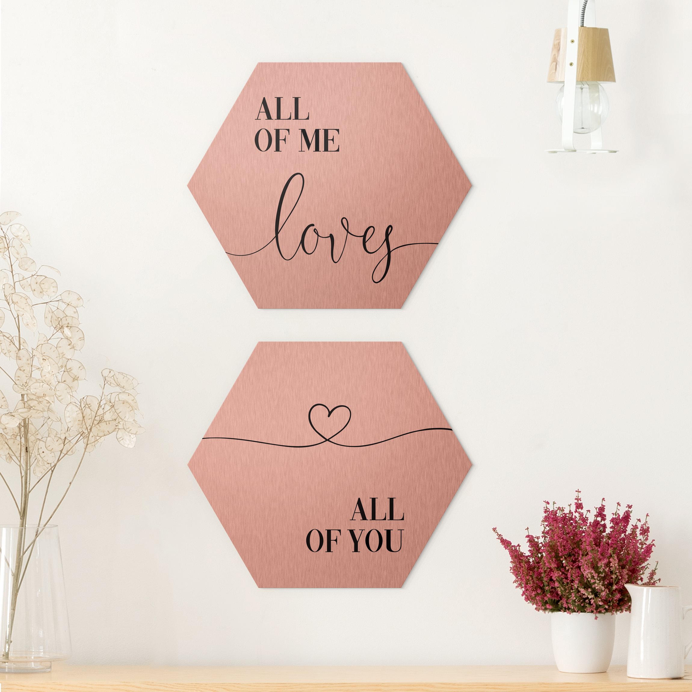 2-teiliges Hexagon-Alu-Dibond Bild ALL OF ME LOVES ALL OF YOU