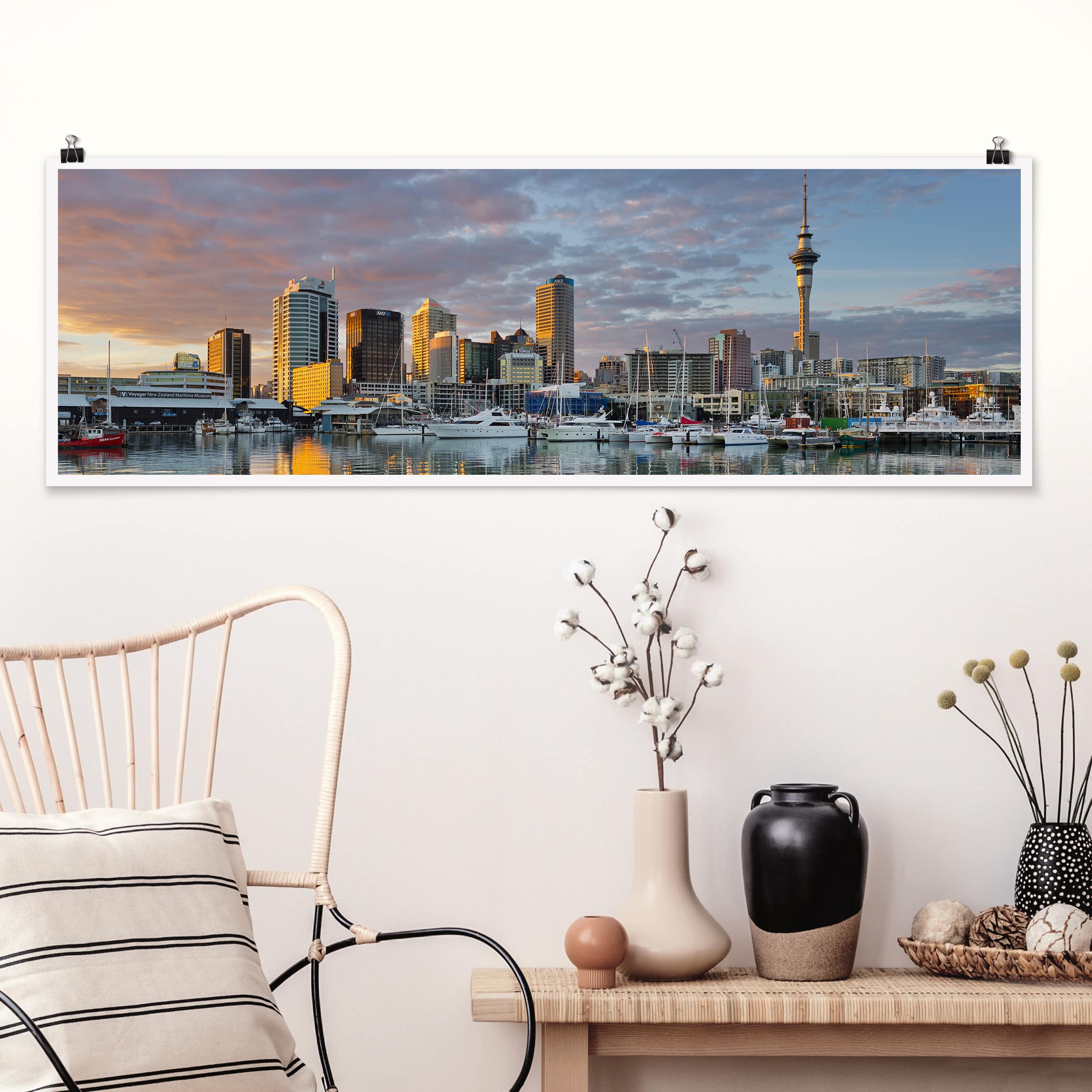 Panorama Poster Auckland Skyline Sonnenuntergang