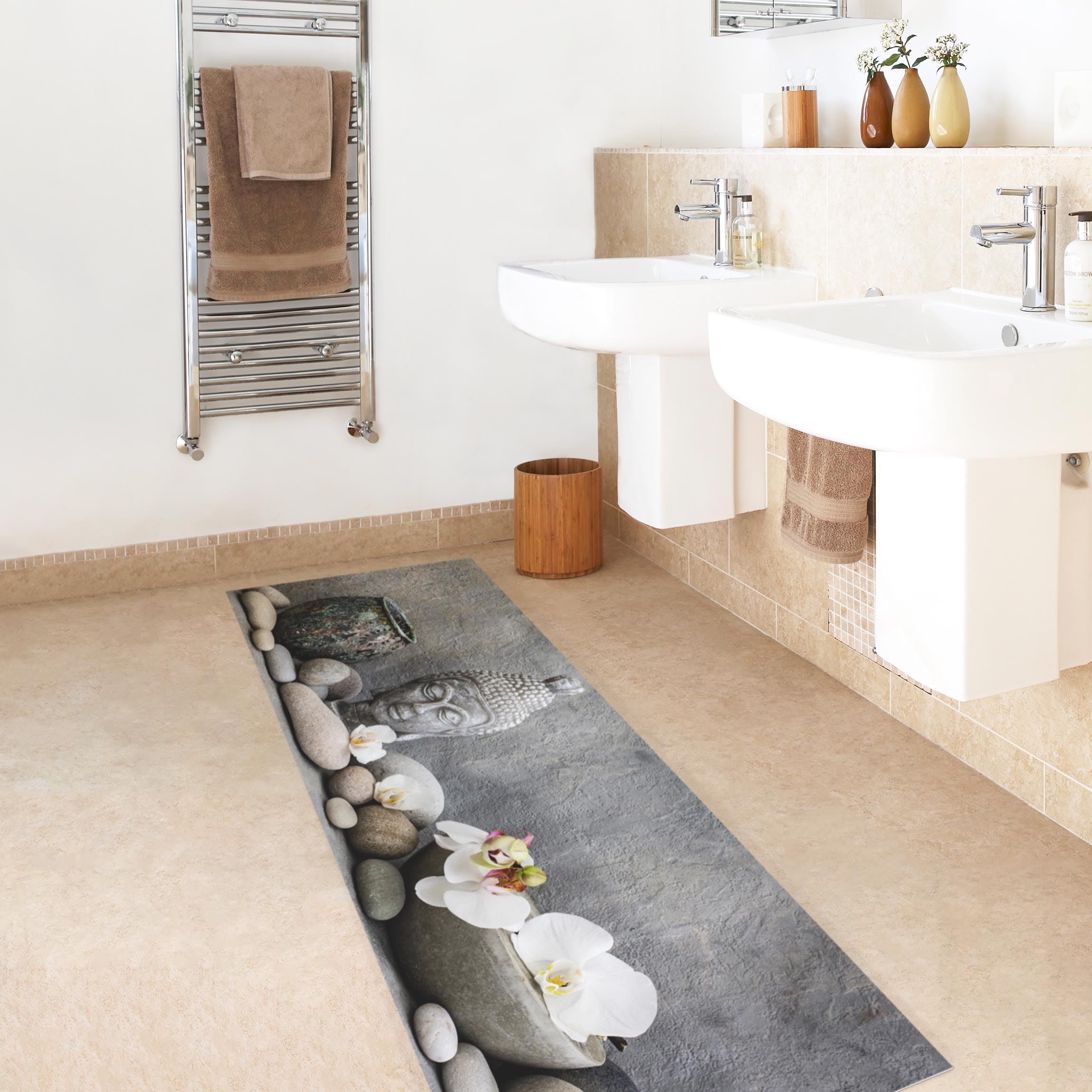 Vinylteppich Zen Buddha mit weißen Orchideen