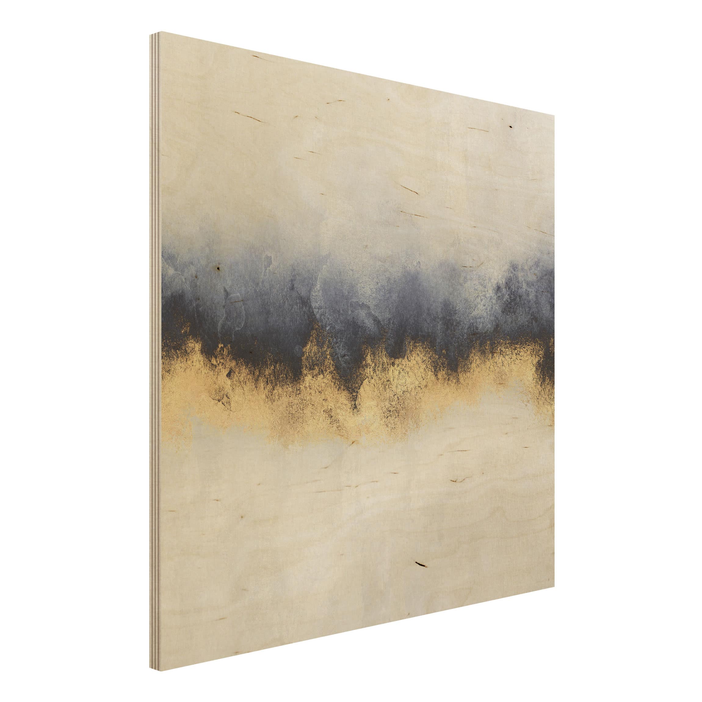 Holzbild - Quadrat Wolkenhimmel mit Gold