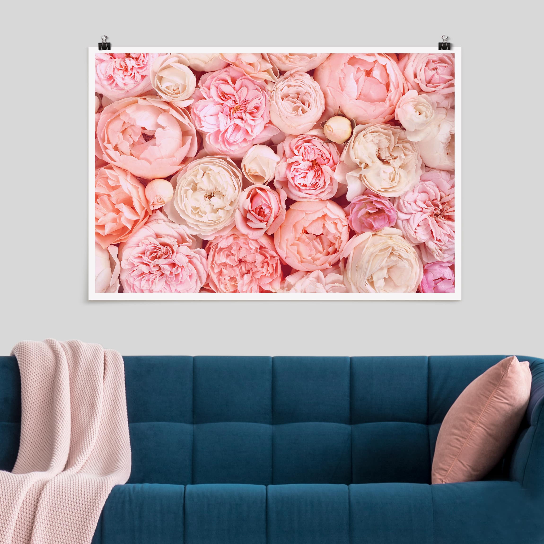 Poster - Querformat Rosen Rosé Koralle Shabby