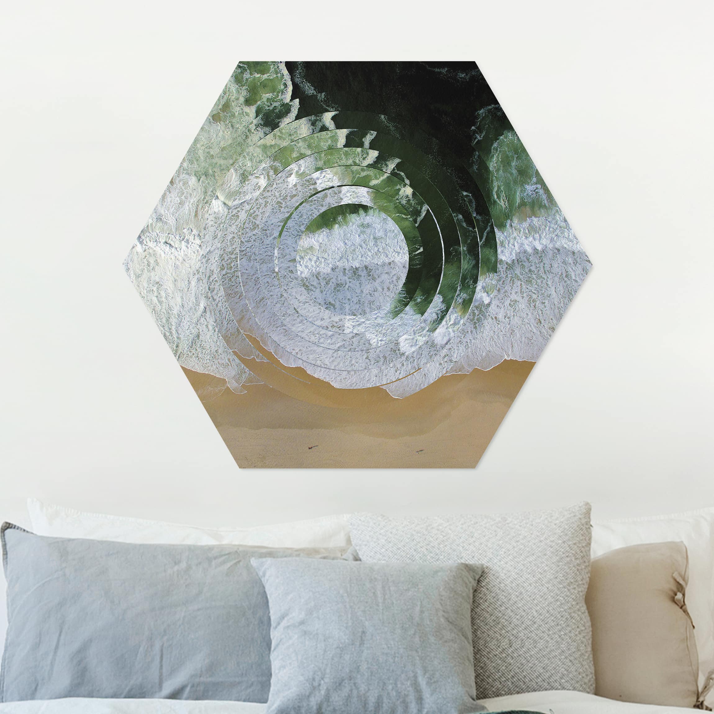 Hexagon-Alu-Dibond Bild Geometrie trifft Strand