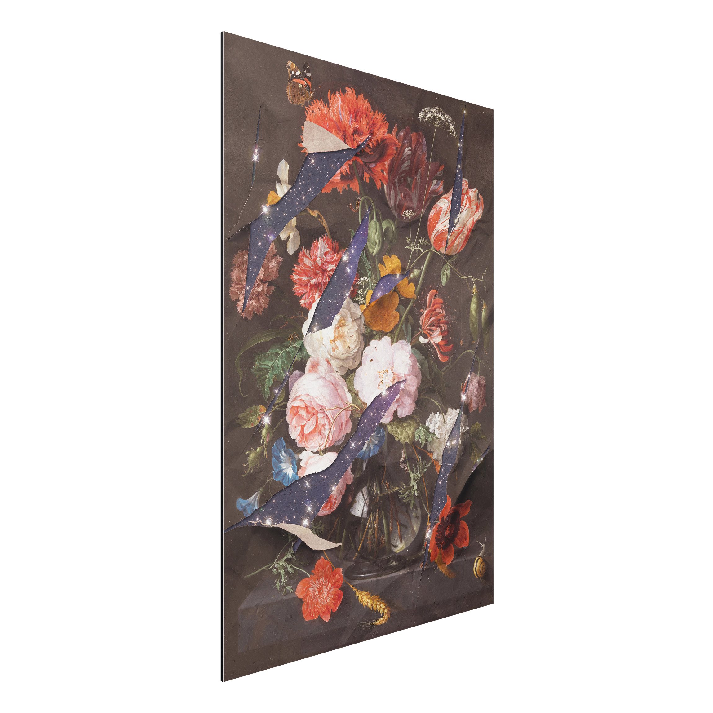 Alu-Dibond Outdoor Bild Blumen mit Galaxie