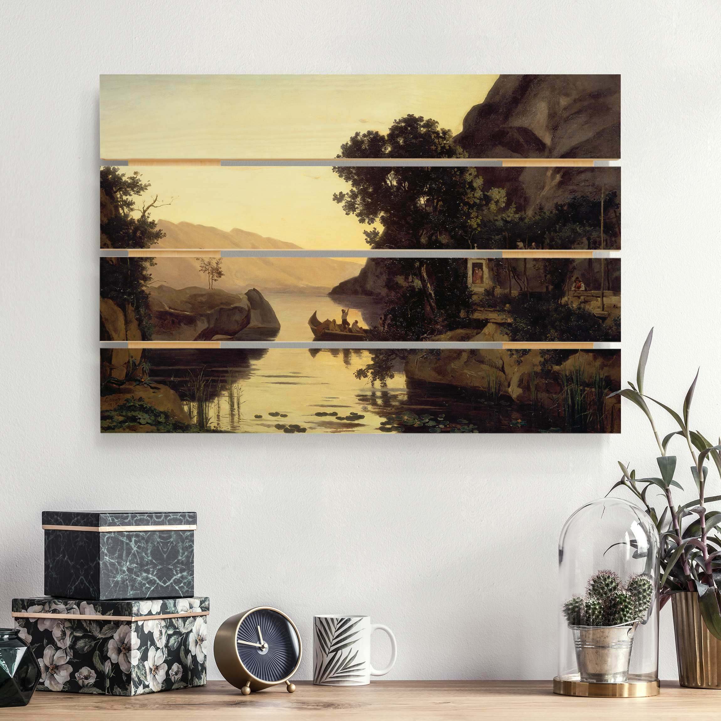 Holzbild Plankenoptik - Querformat Jean-Baptiste Camille Corot - Landschaft bei Riva
