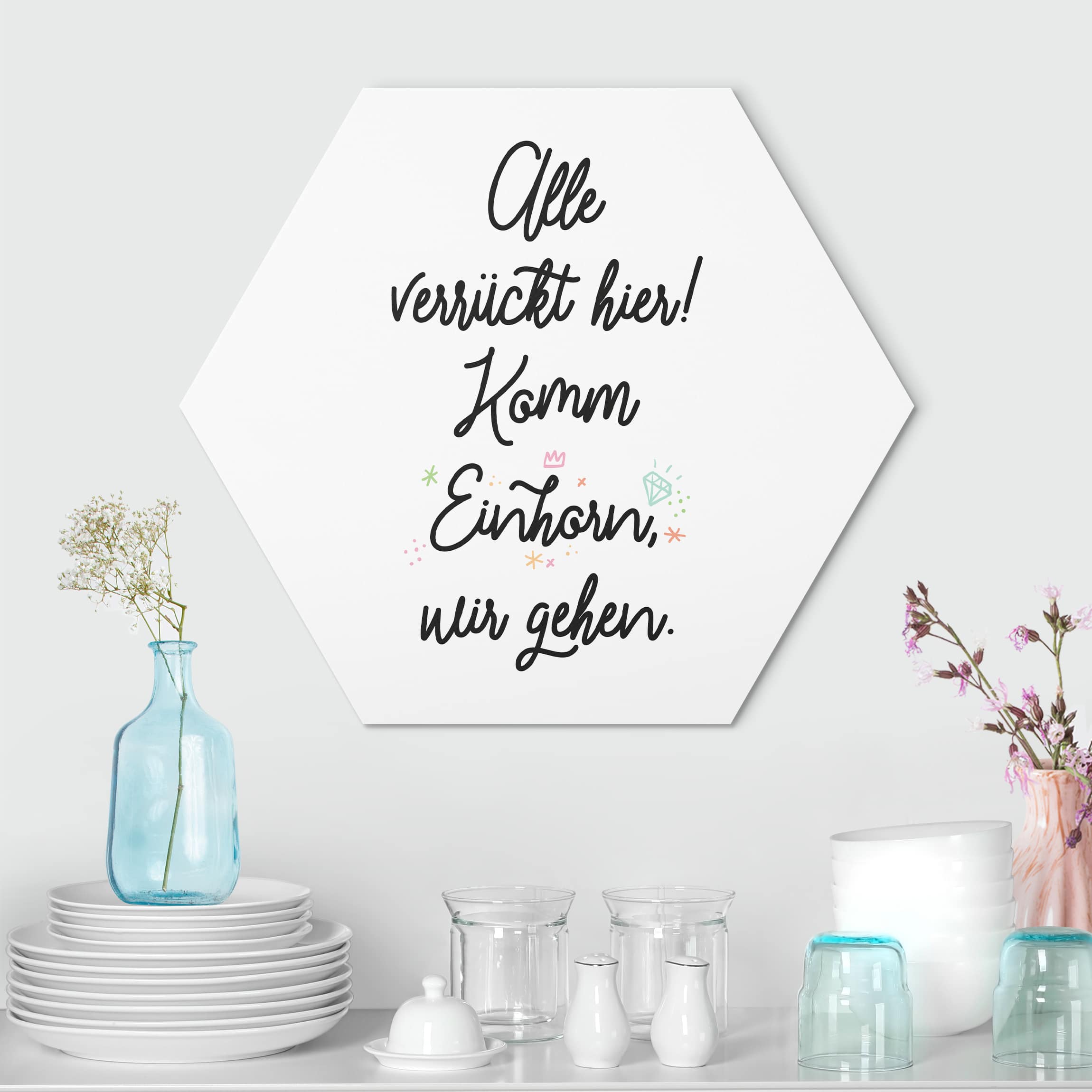 Hexagon-Alu-Dibond Bild Alle verrückt hier