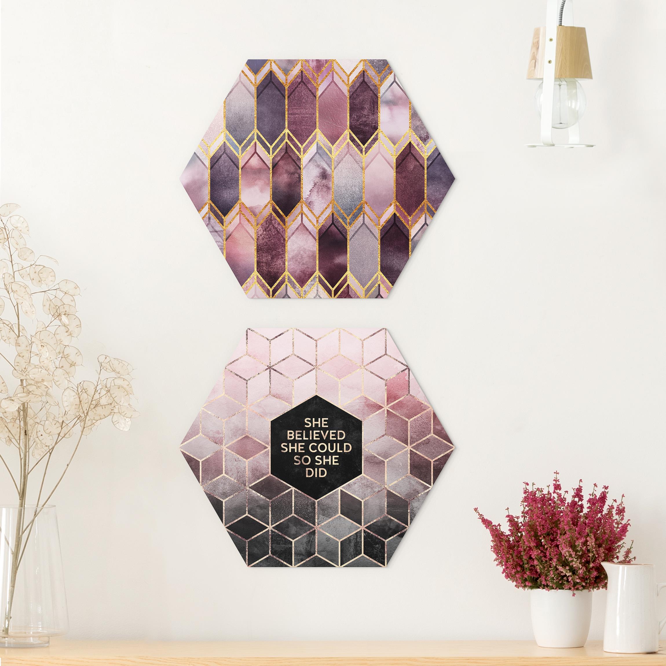 2-teiliges Hexagon-Forexbild She Believed Art Deco Set Rosé Gold Set I