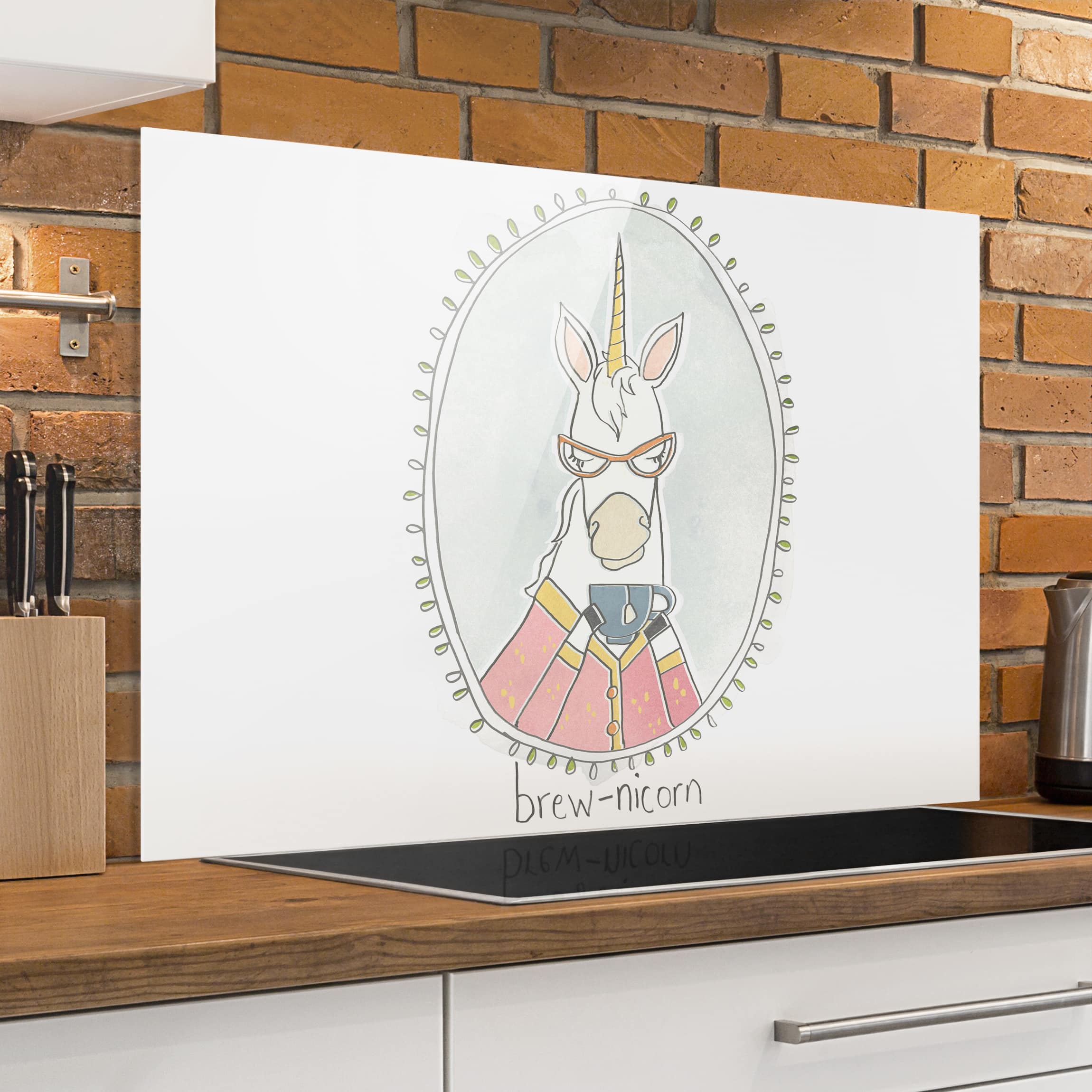 Glas Spritzschutz Koffeinhaltiges Einhorn