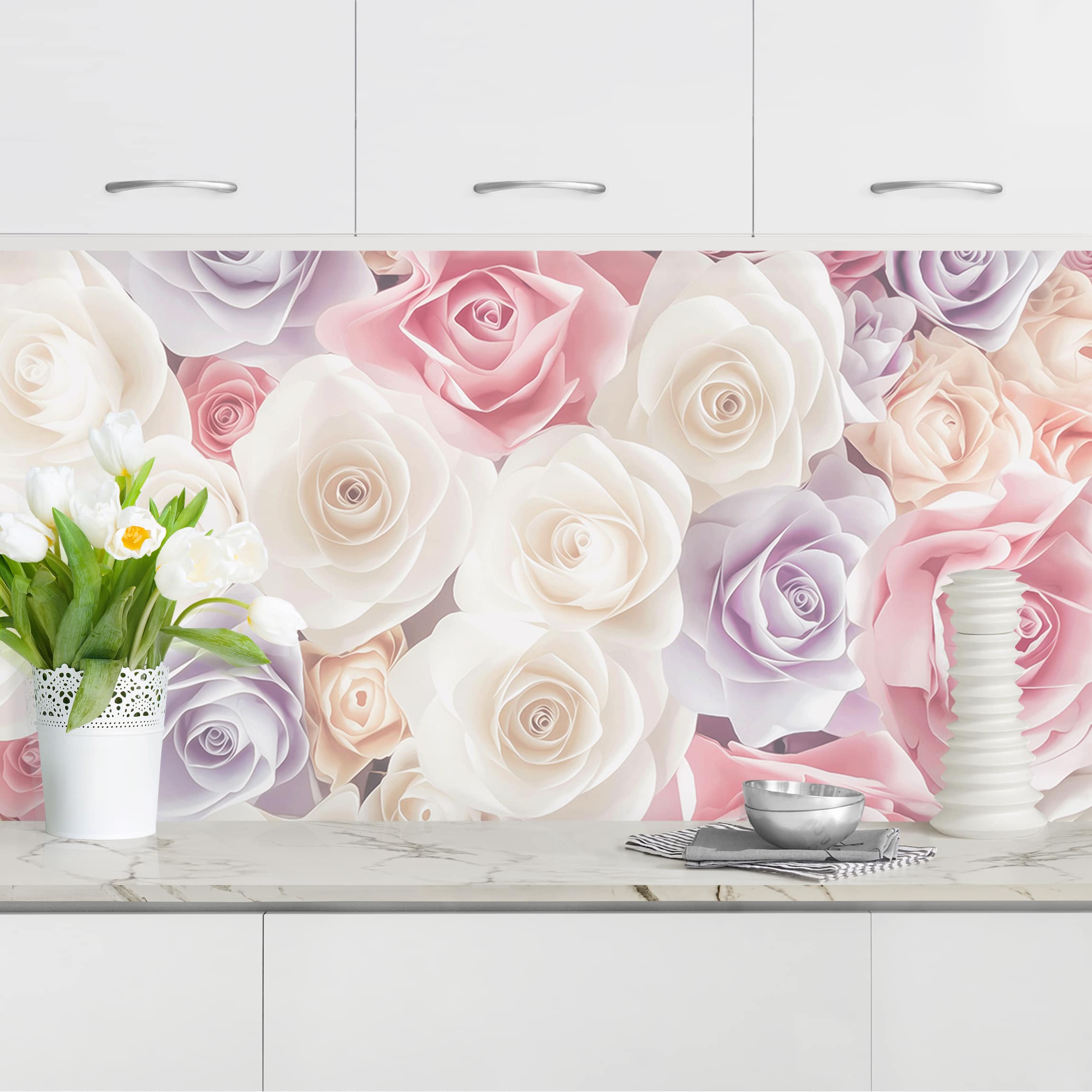 Küchenrückwand Pastell Paper Art Rosen