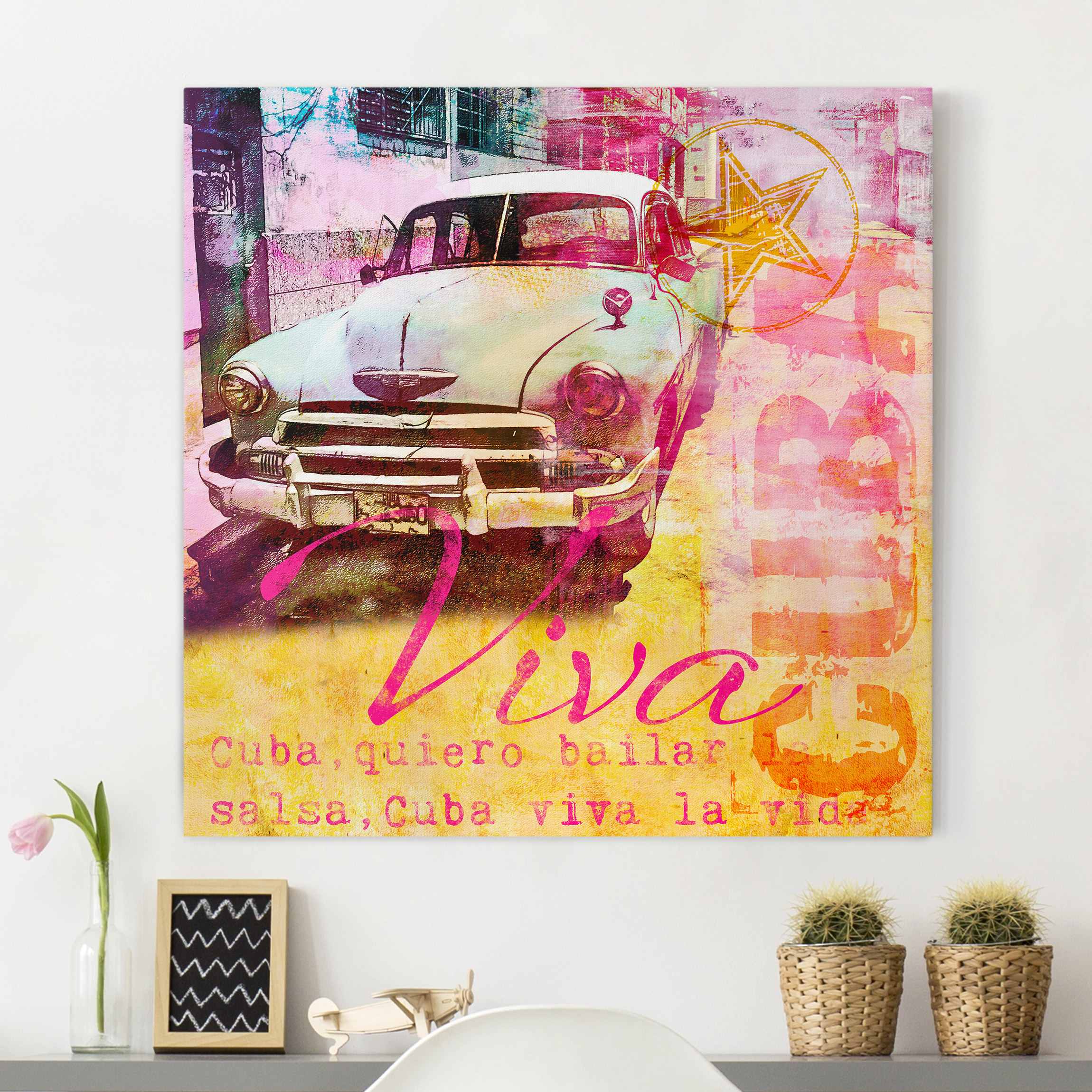 Leinwandbild Kubanischer Oldtimer Collage