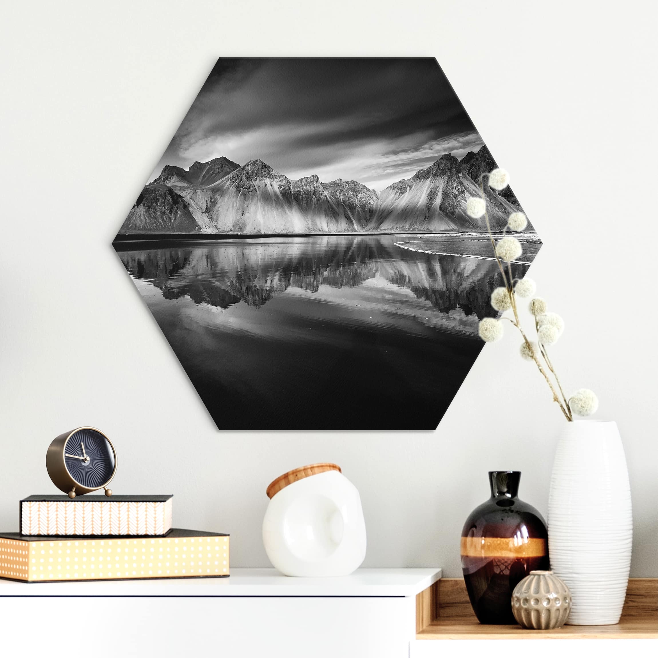 Hexagon-Alu-Dibond Bild Vesturhorn in Island