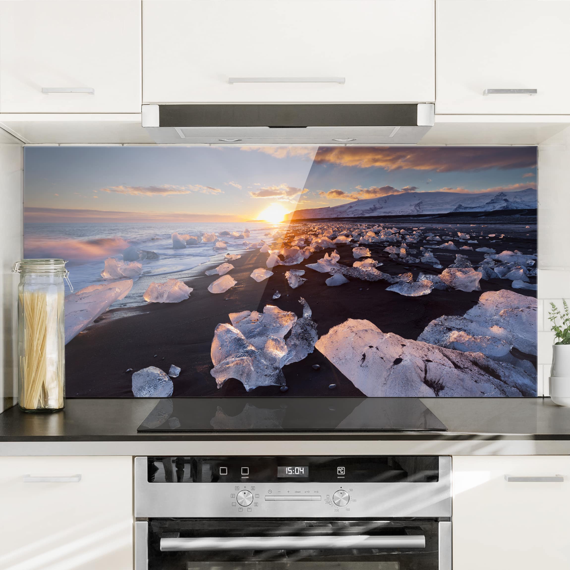 Glas Spritzschutz - Querformat 2:1 Eisbrocken am Strand Island