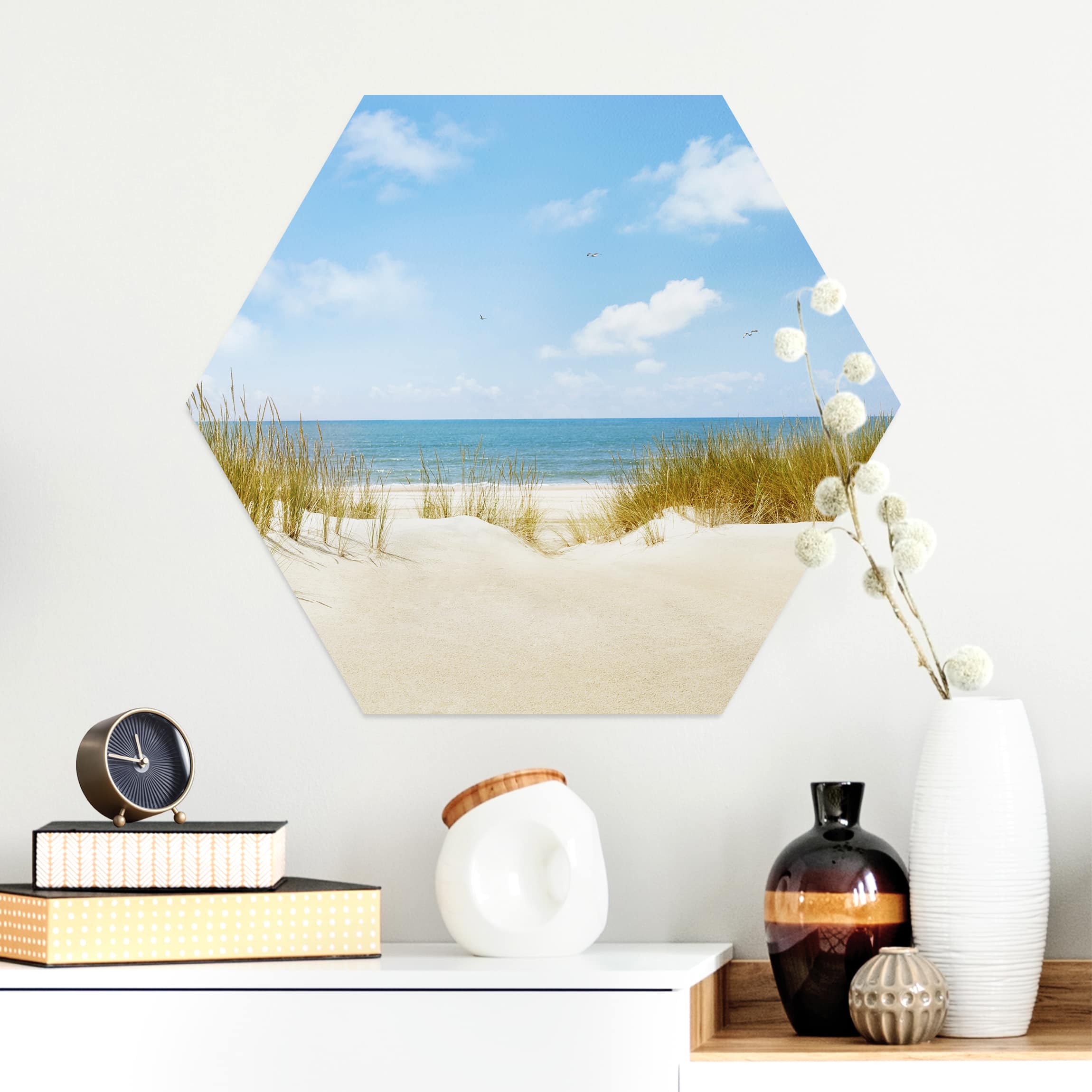 Hexagon-Alu-Dibond Bild Strand an der Nordsee