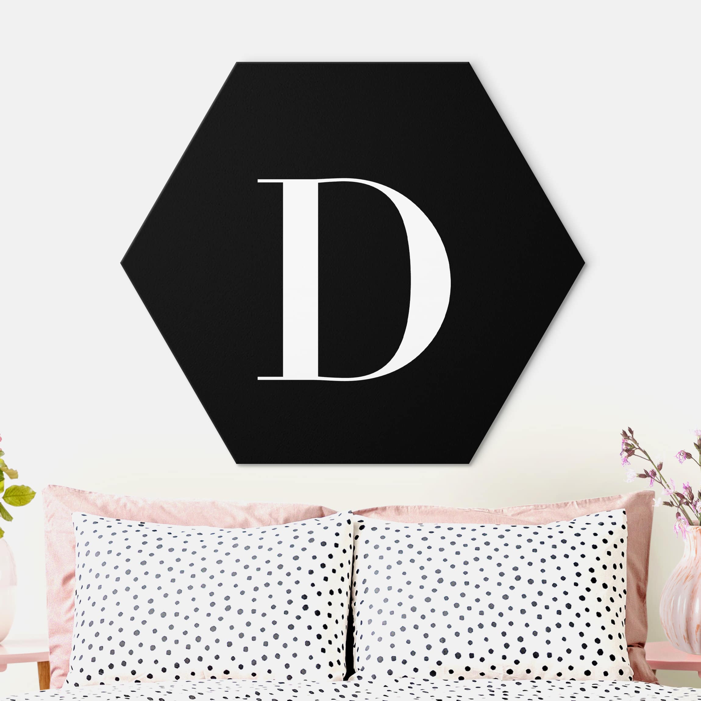 Hexagon-Alu-Dibond Bild Buchstabe Serif Schwarz D