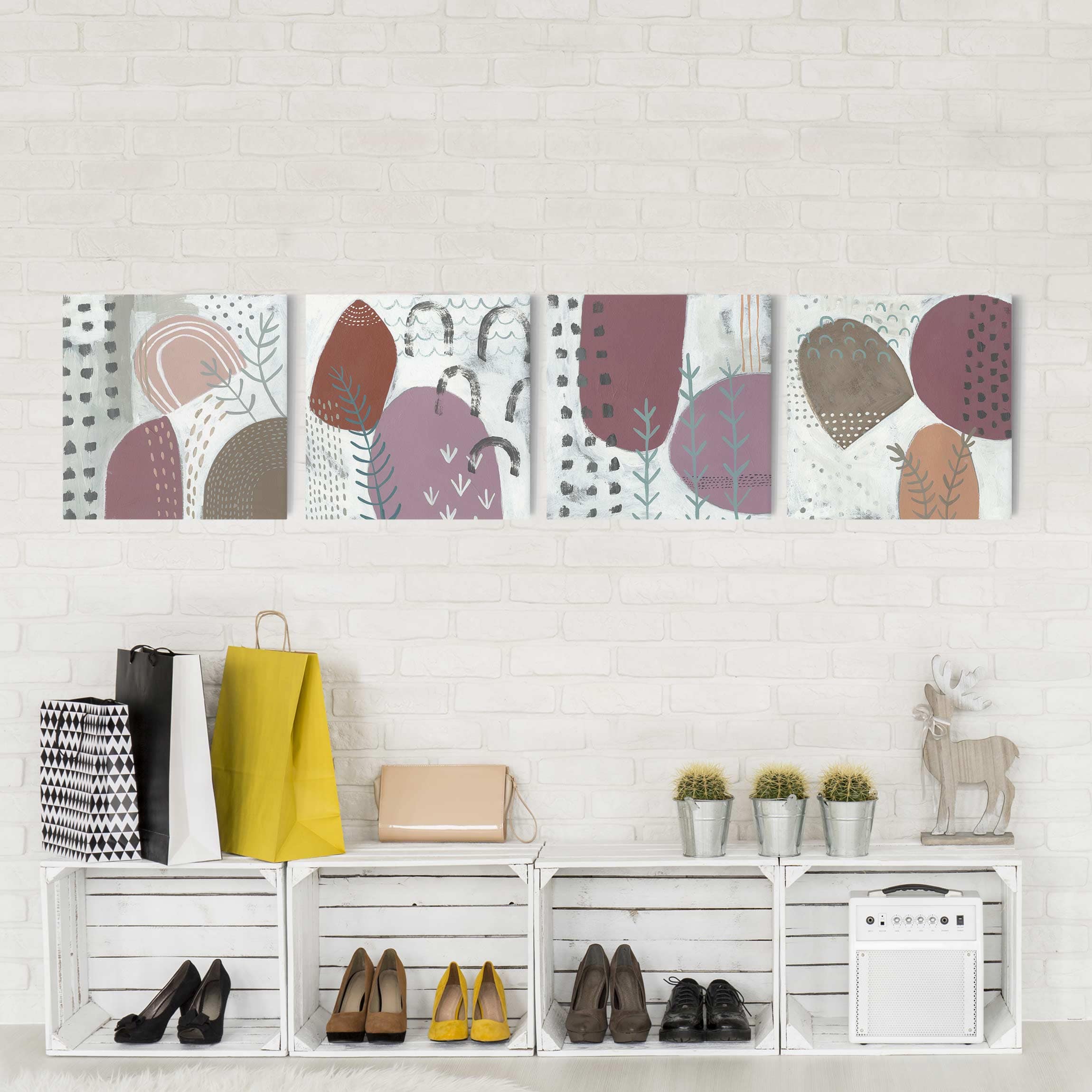 4-teiliges Leinwandbild - Quadrat Karneval der Formen in Beere Set III