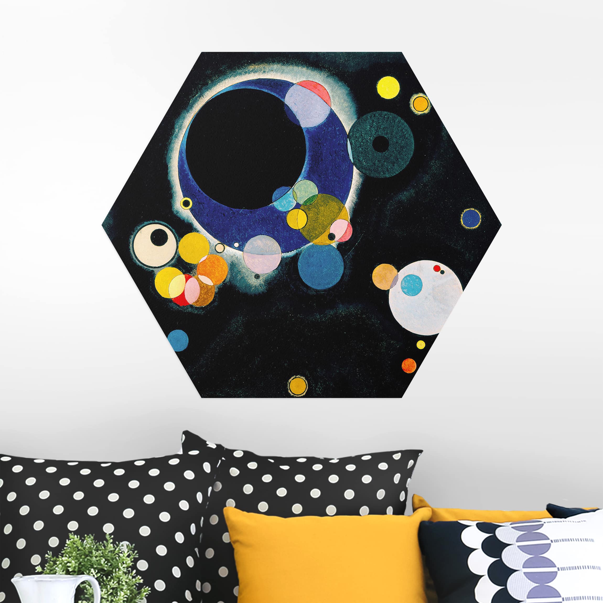 Hexagon-Alu-Dibond Bild Wassily Kandinsky - Skizze Kreise