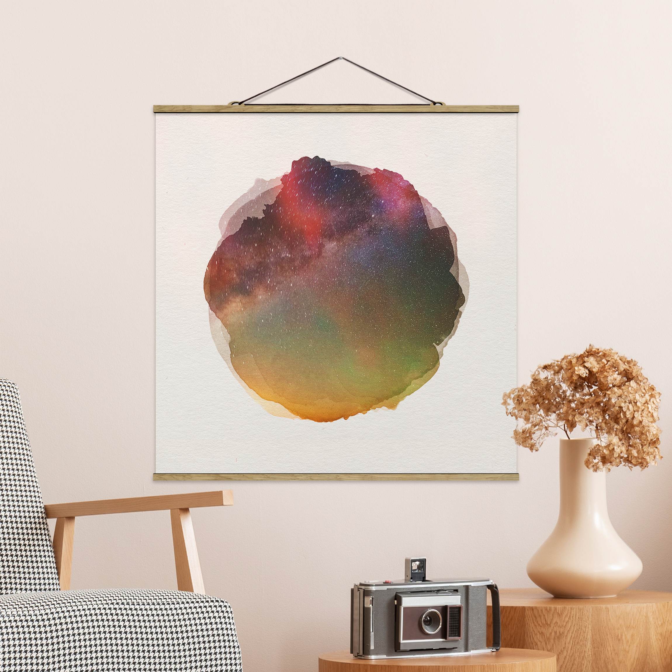 Stoffbild - Quadrat Wasserfarben - Sternenhimmel über dem Meer