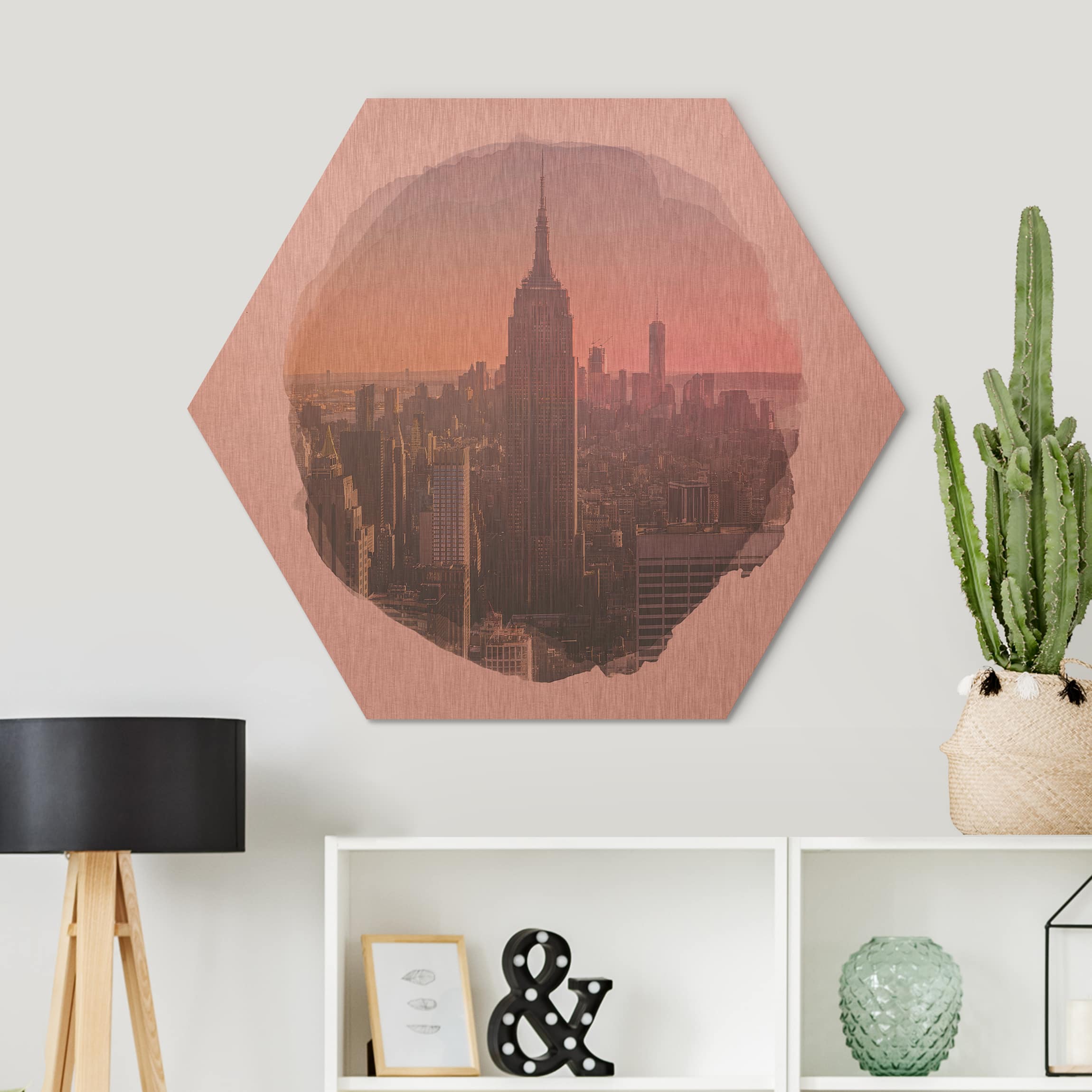 Hexagon-Alu-Dibond Bild Wasserfarben - Blick vom Top of the Rock