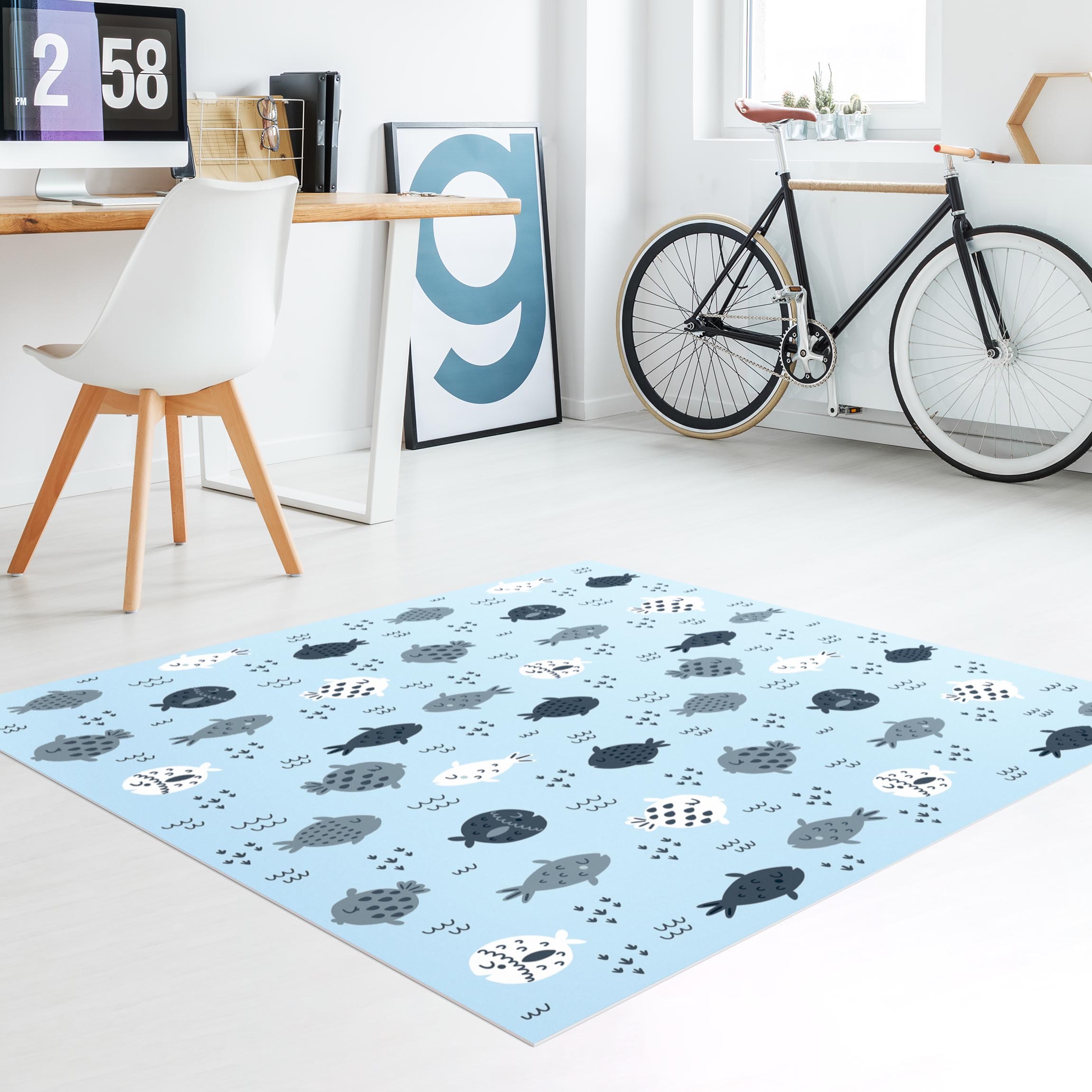 Vinylteppich Skandinavische Fische in Pastellblau