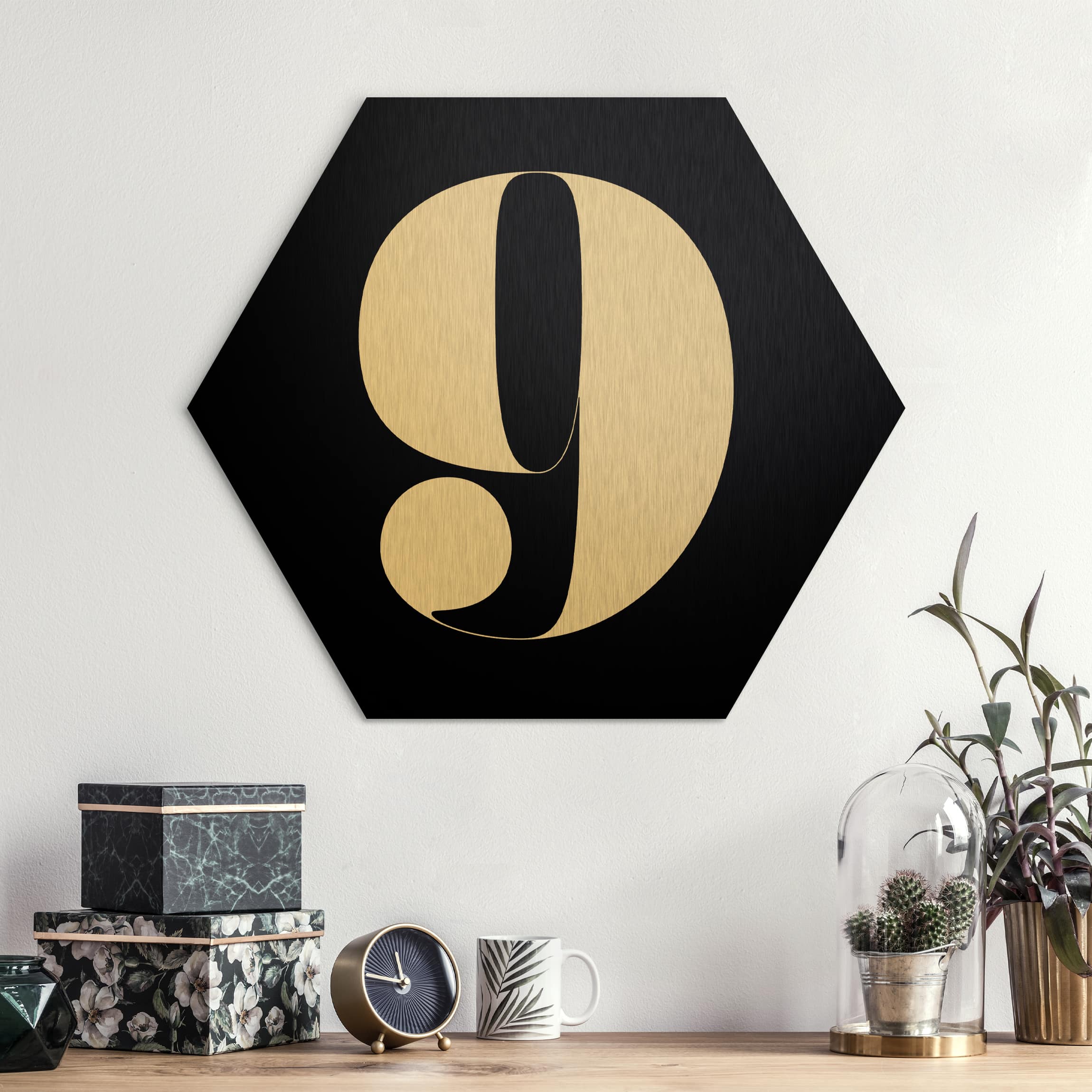 Hexagon-Alu-Dibond Bild Antiqua Zahl 9