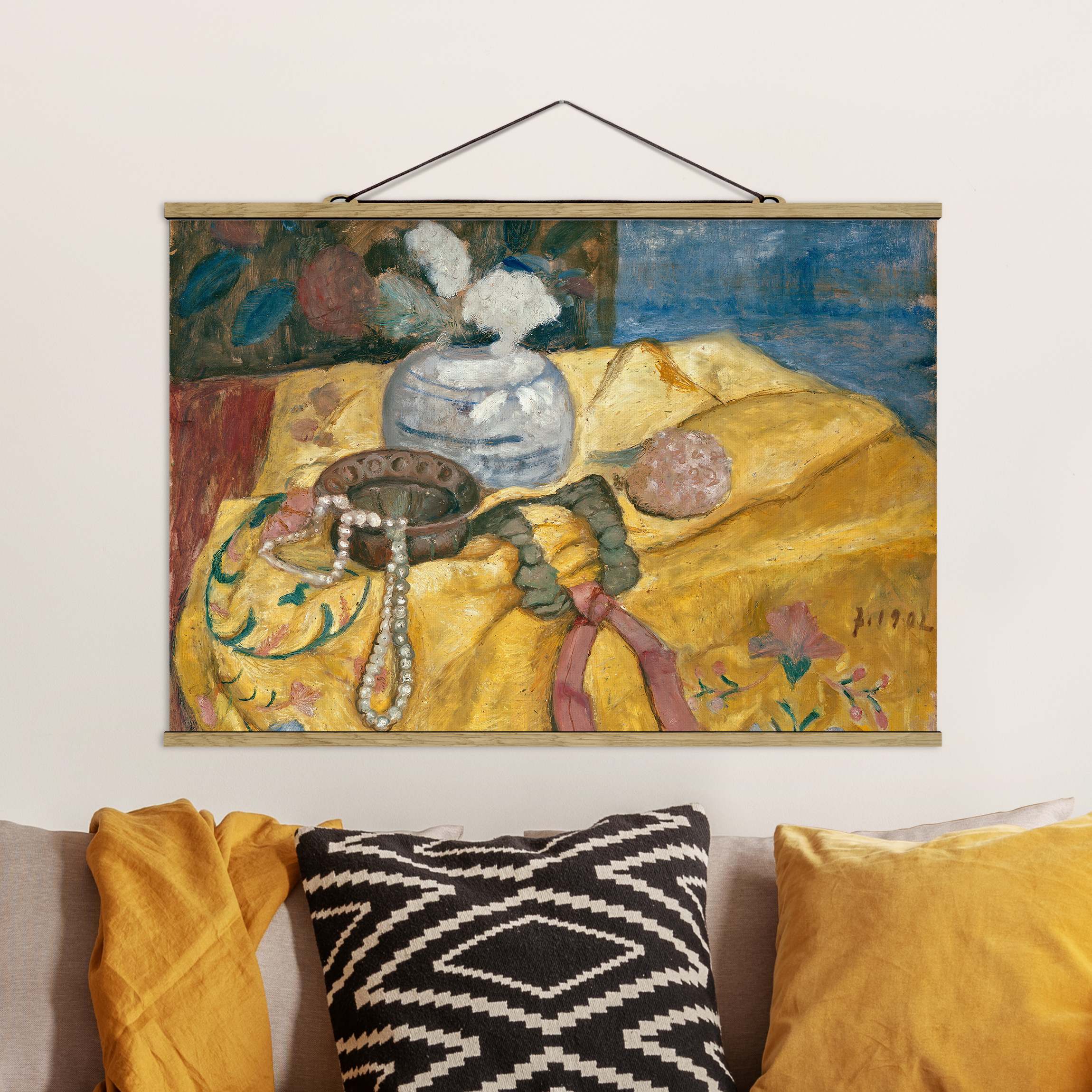 Stoffbild mit Posterleisten Paula Modersohn-Becker - Stillleben mit Perlen