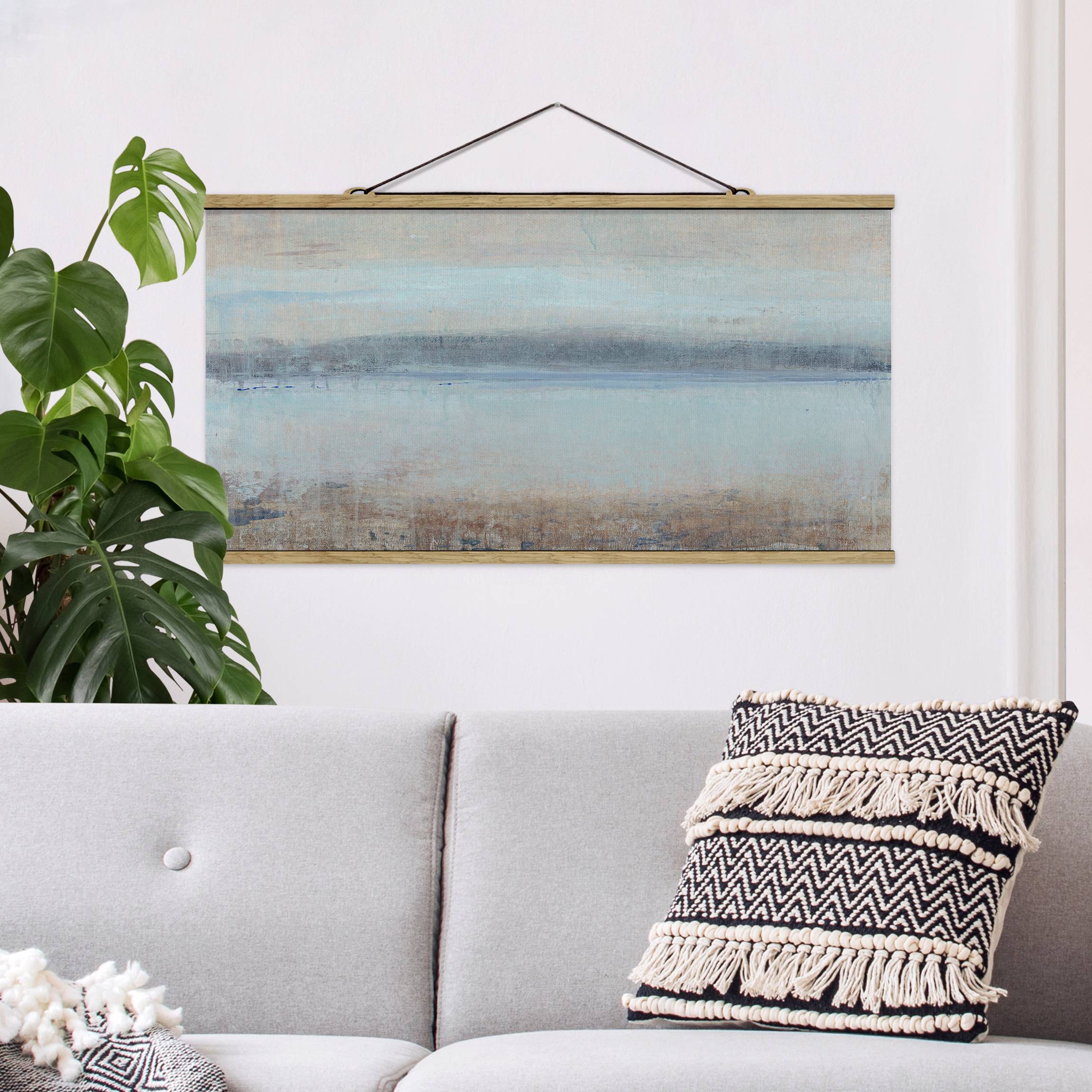 Stoffbild - Querformat Horizont über Blau I