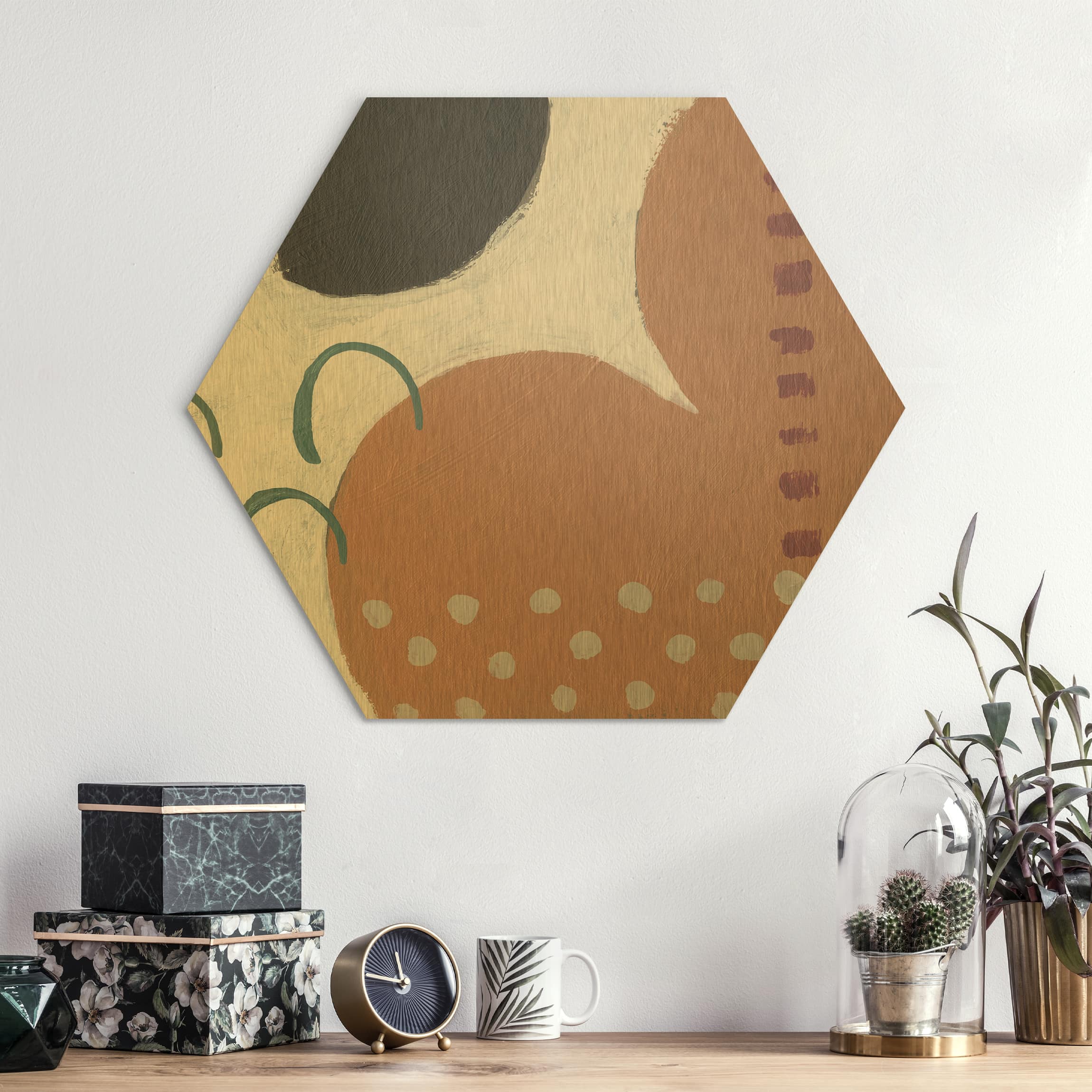 Hexagon-Alu-Dibond Bild Karneval der Formen in Lachs III