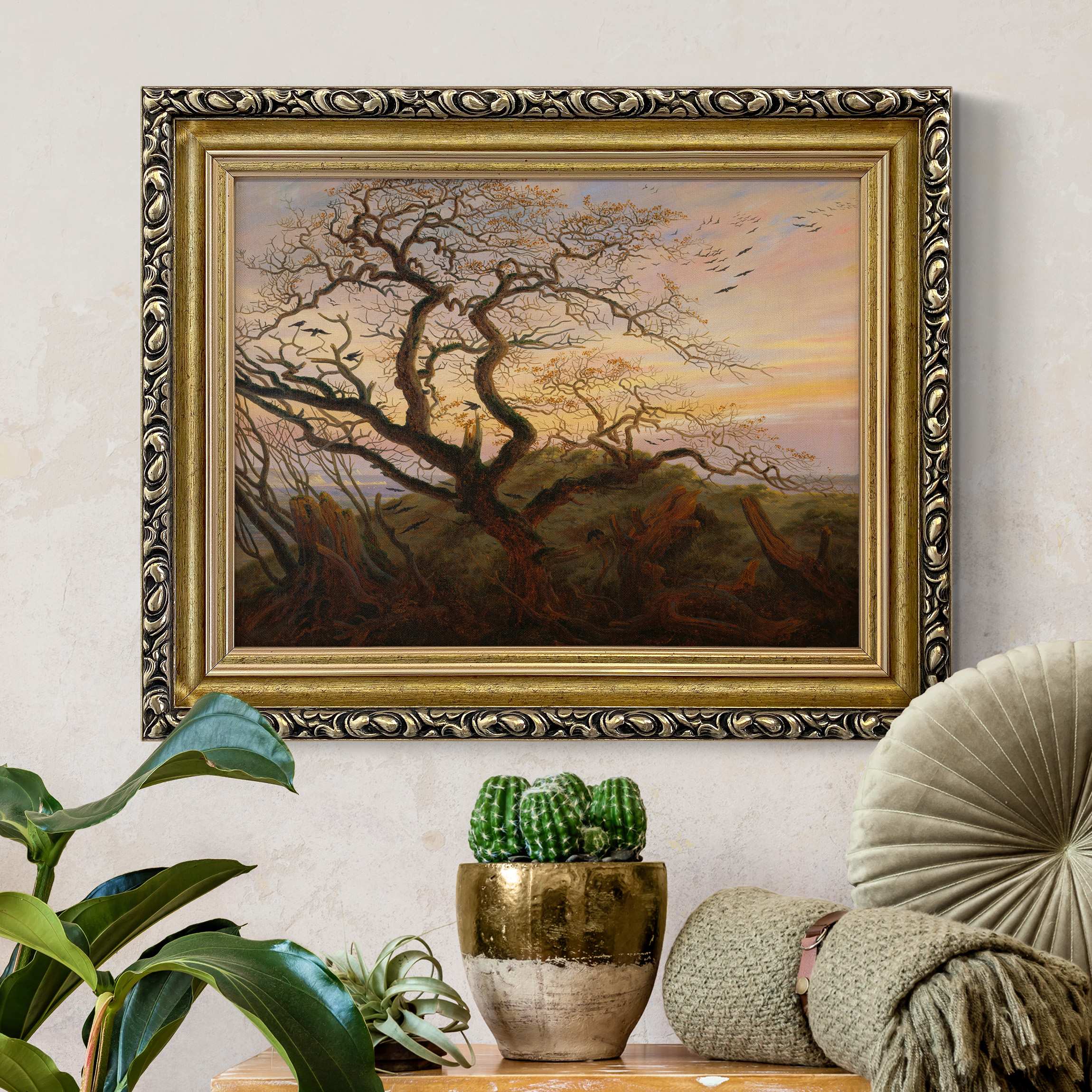 Leinwandbild mit Barockrahmen Caspar David Friedrich - Der Baum der Krähen