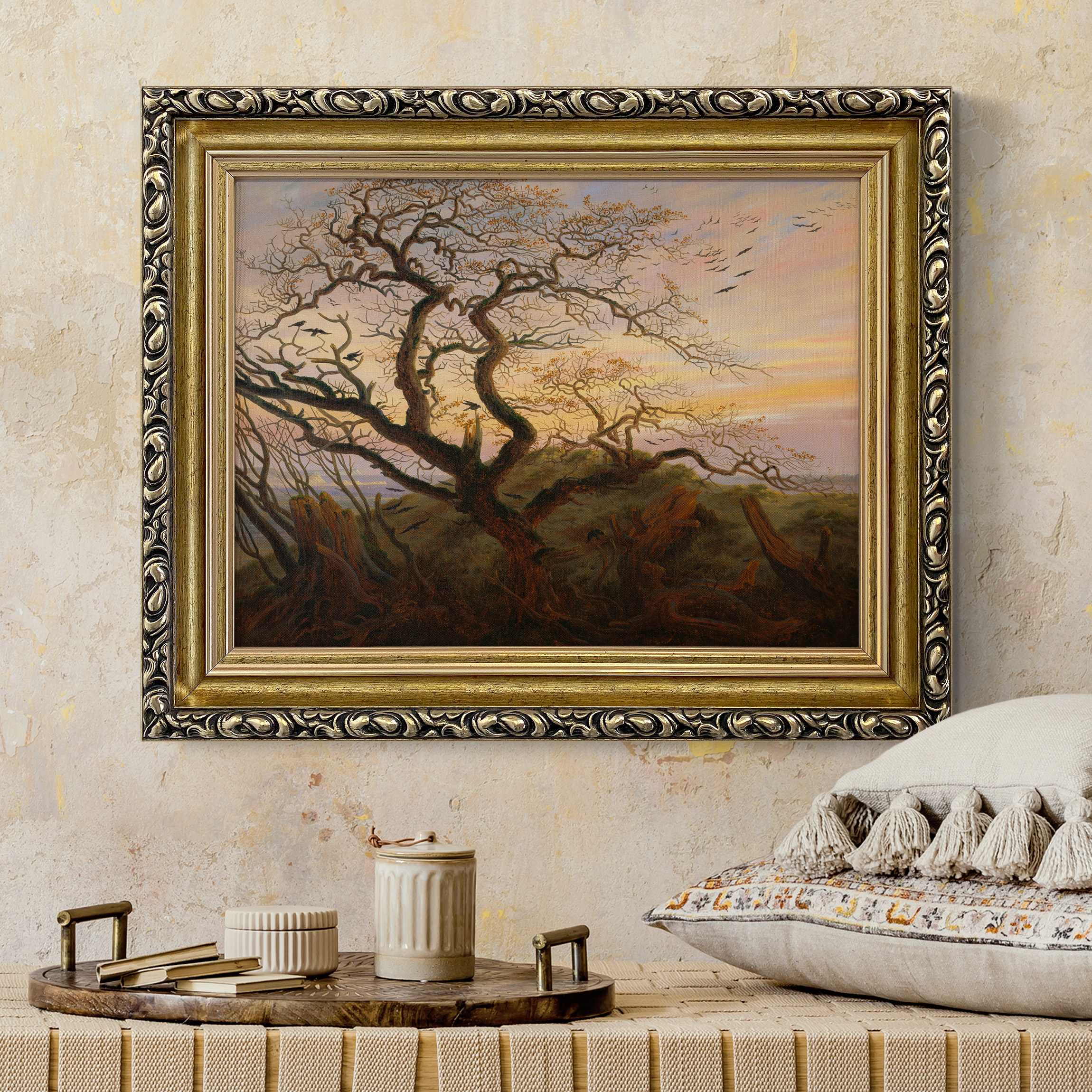 Leinwandbild in Barockrahmen Caspar David Friedrich - Der Baum der Krähen