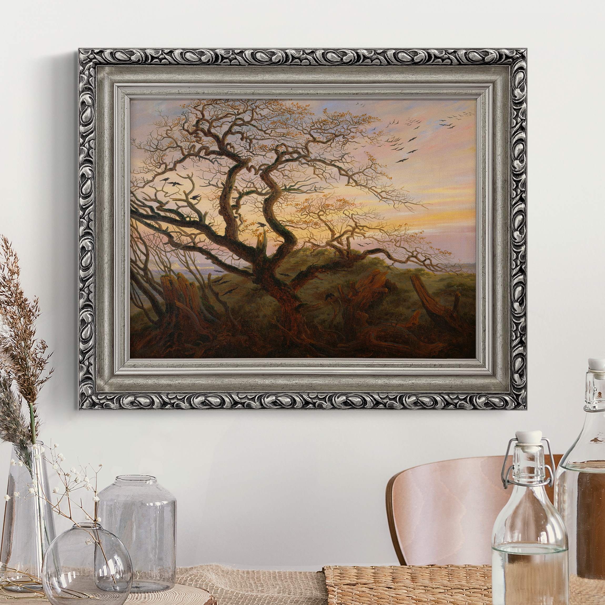 Leinwandbild mit Barockrahmen Caspar David Friedrich - Der Baum der Krähen