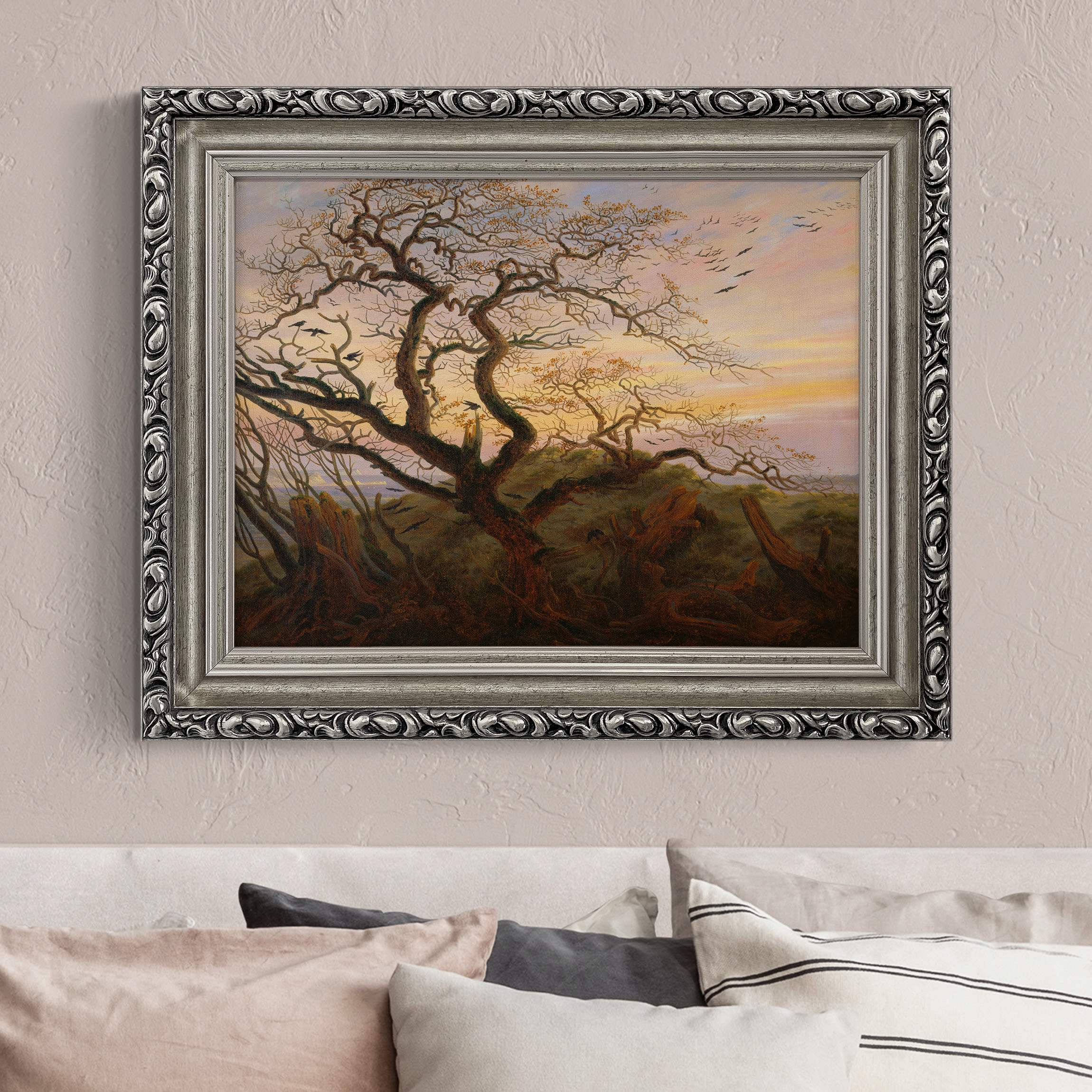 Leinwandbild in Barockrahmen Caspar David Friedrich - Der Baum der Krähen