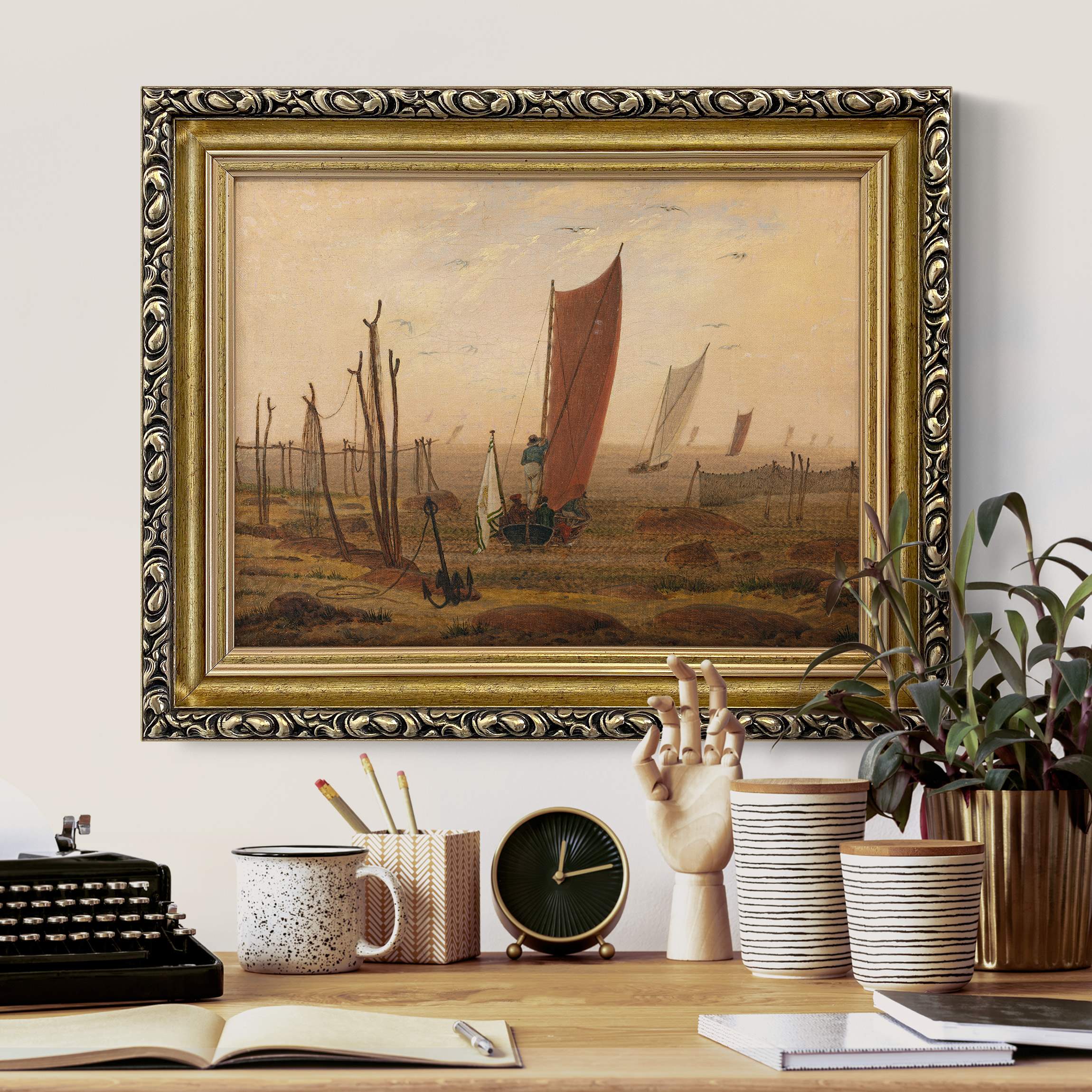 Leinwandbild mit Barockrahmen Caspar David Friedrich - Der Morgen
