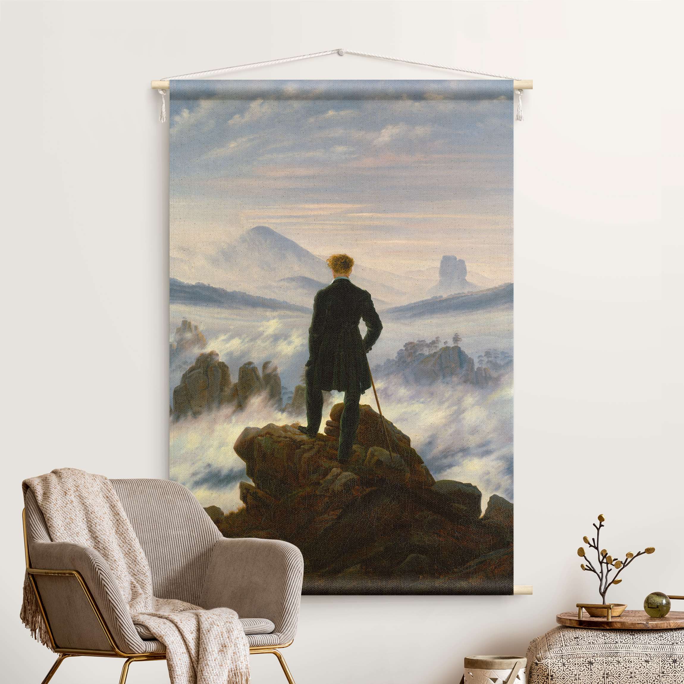 Wandteppich Caspar David Friedrich - Der Wanderer über dem Nebelmeer