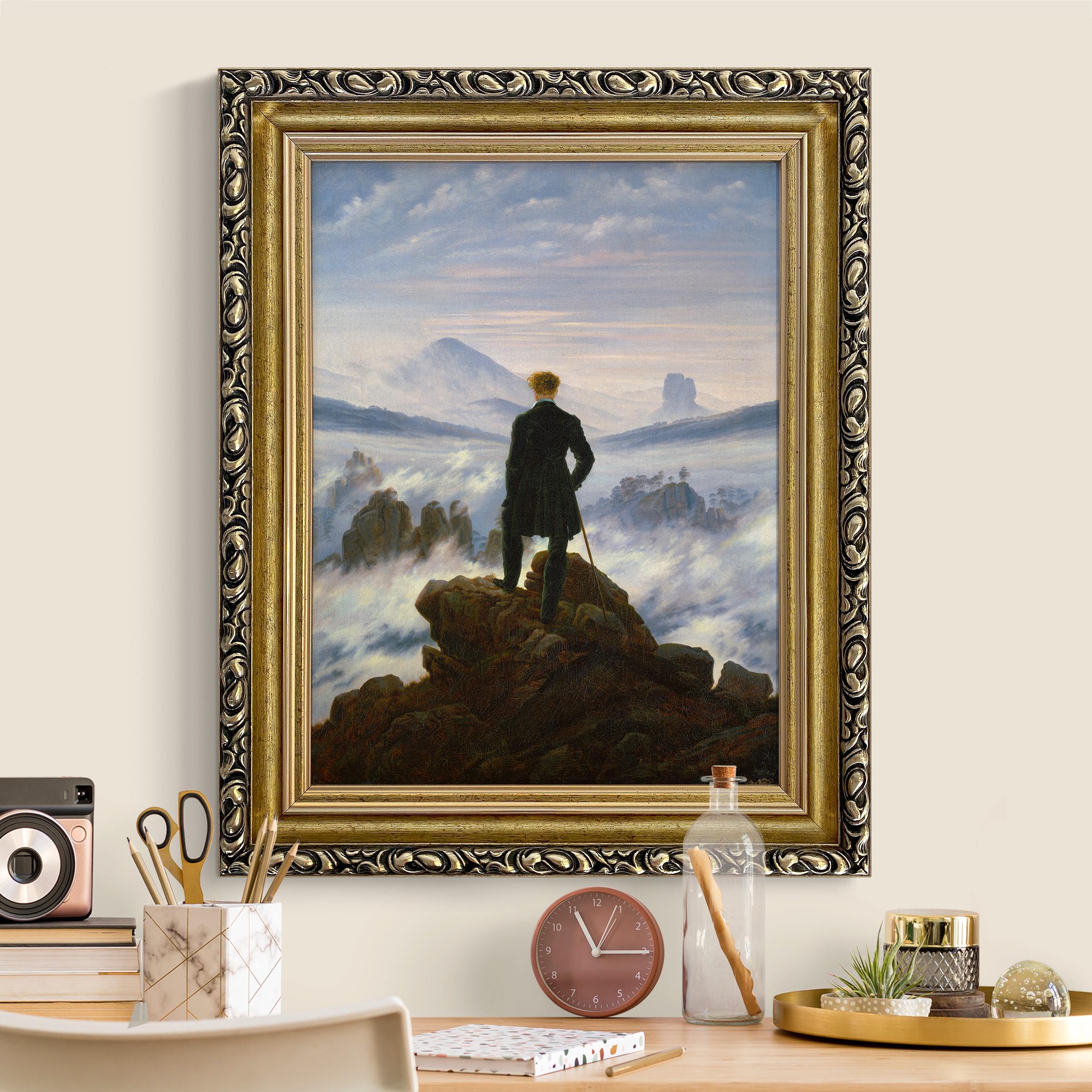 Leinwandbild in Barockrahmen Caspar David Friedrich - Der Wanderer über dem Nebelmeer