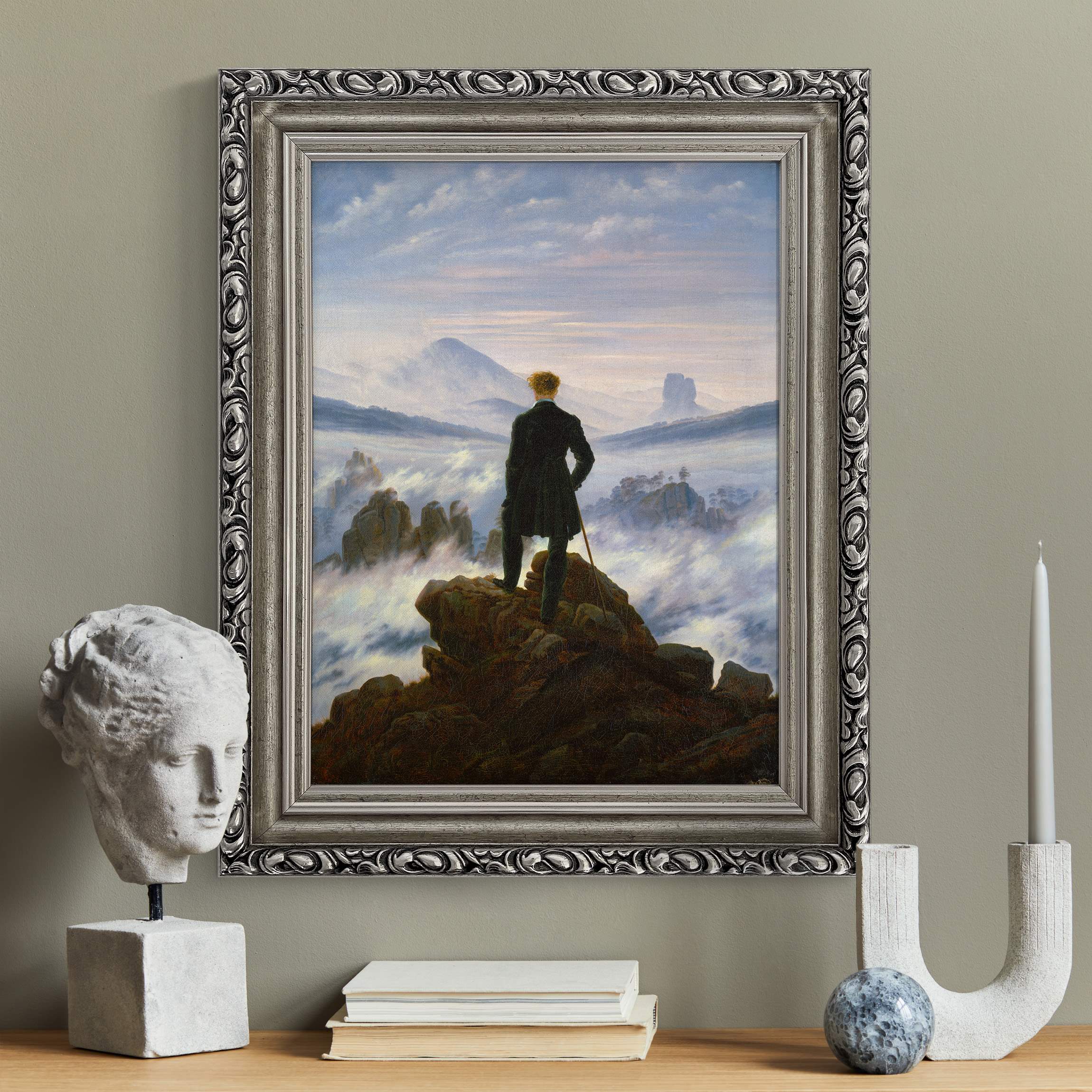 Leinwandbild in Barockrahmen Caspar David Friedrich - Der Wanderer über dem Nebelmeer