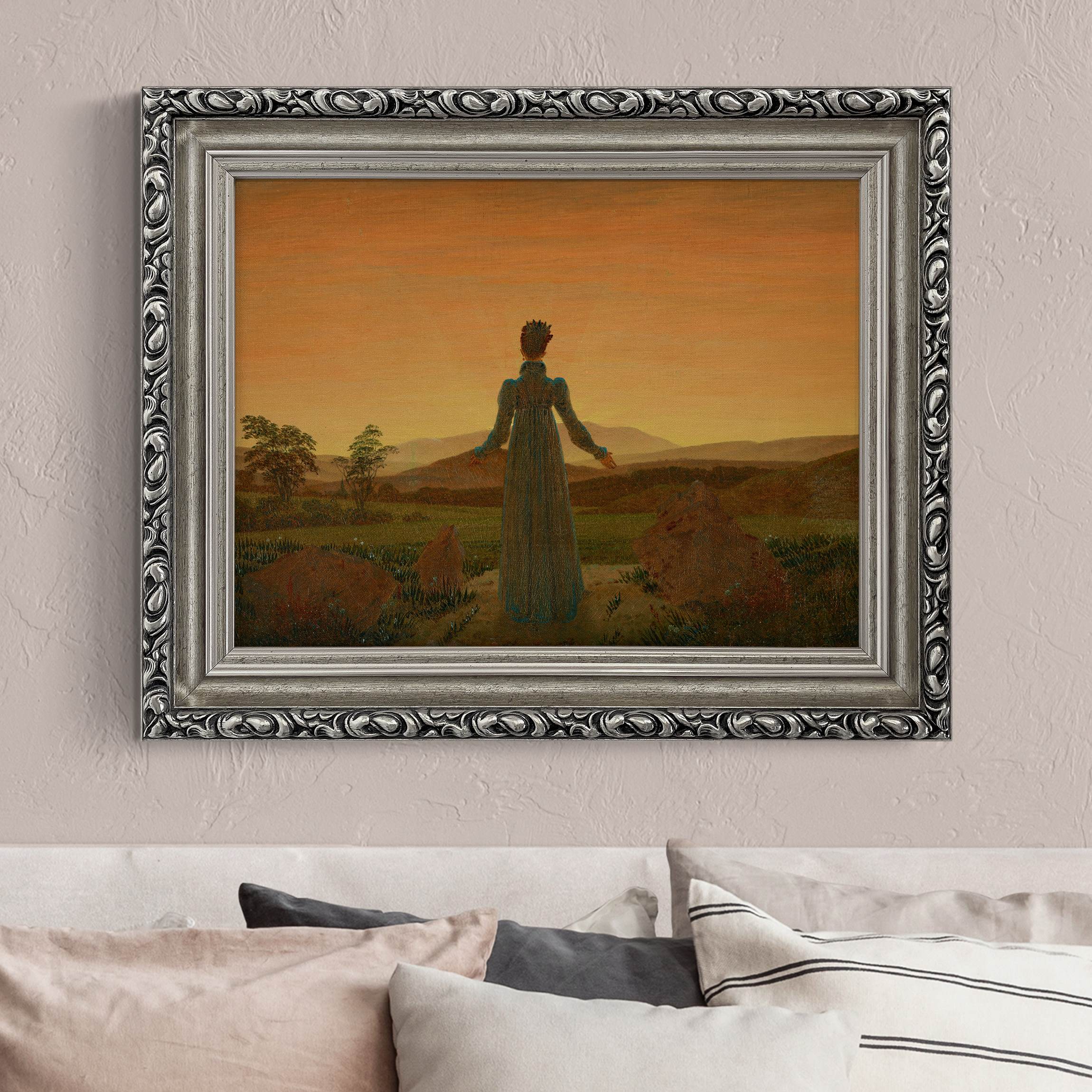 Leinwandbild in Barockrahmen Caspar David Friedrich - Frau vor untergehender Sonne