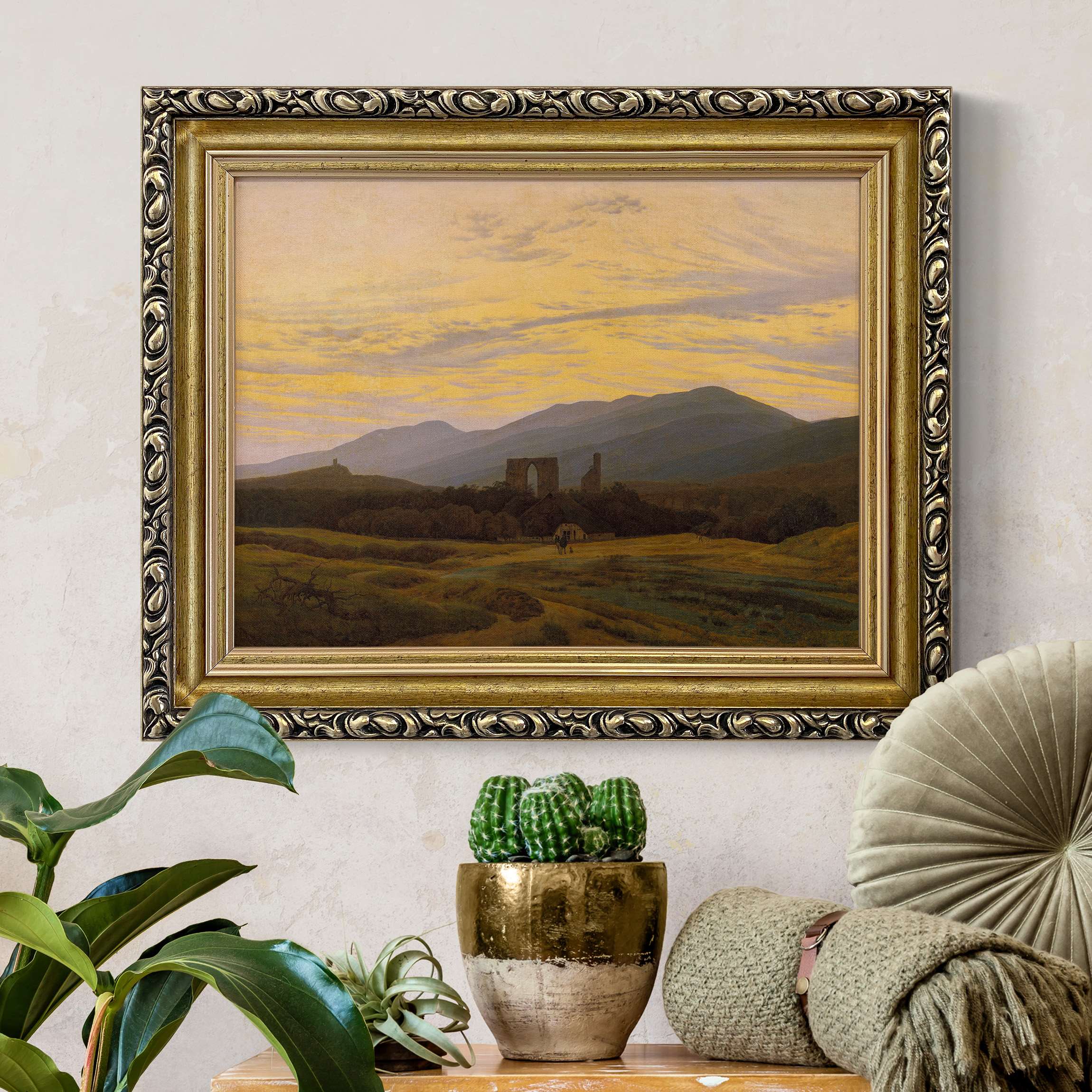Leinwandbild mit Barockrahmen Caspar David Friedrich - Klosterruine Eldena