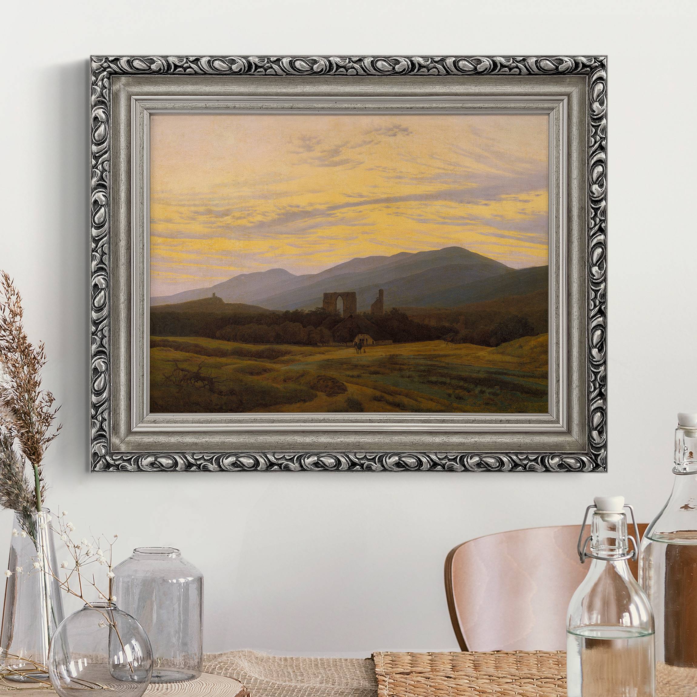 Leinwandbild mit Barockrahmen Caspar David Friedrich - Klosterruine Eldena