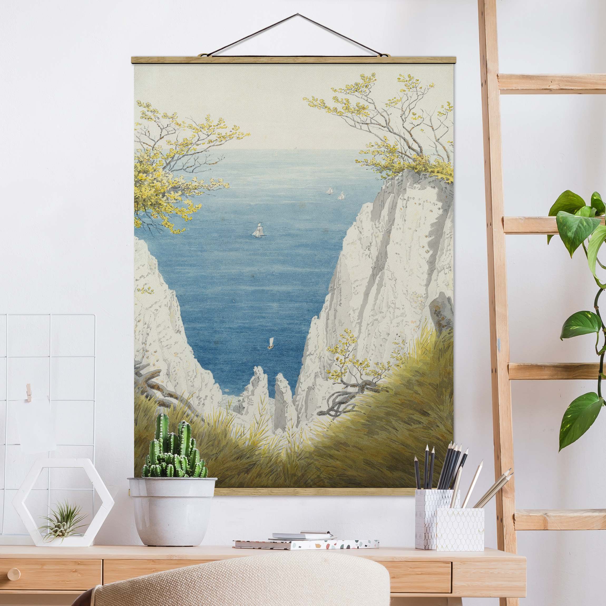 Stoffbild mit Posterleisten Caspar David Friedrich - Kreidefelsen auf Rügen