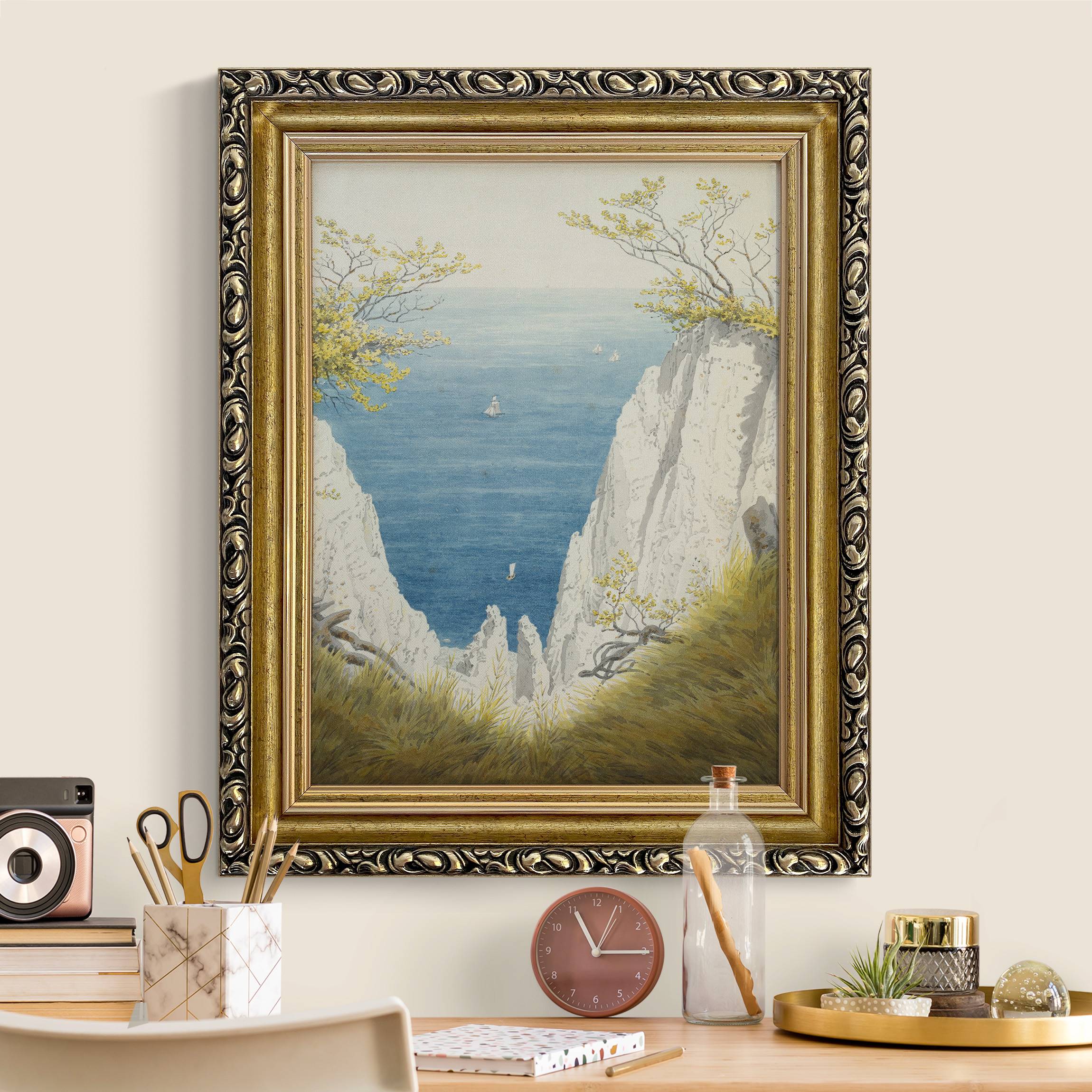Leinwandbild in Barockrahmen Caspar David Friedrich - Kreidefelsen auf Rügen