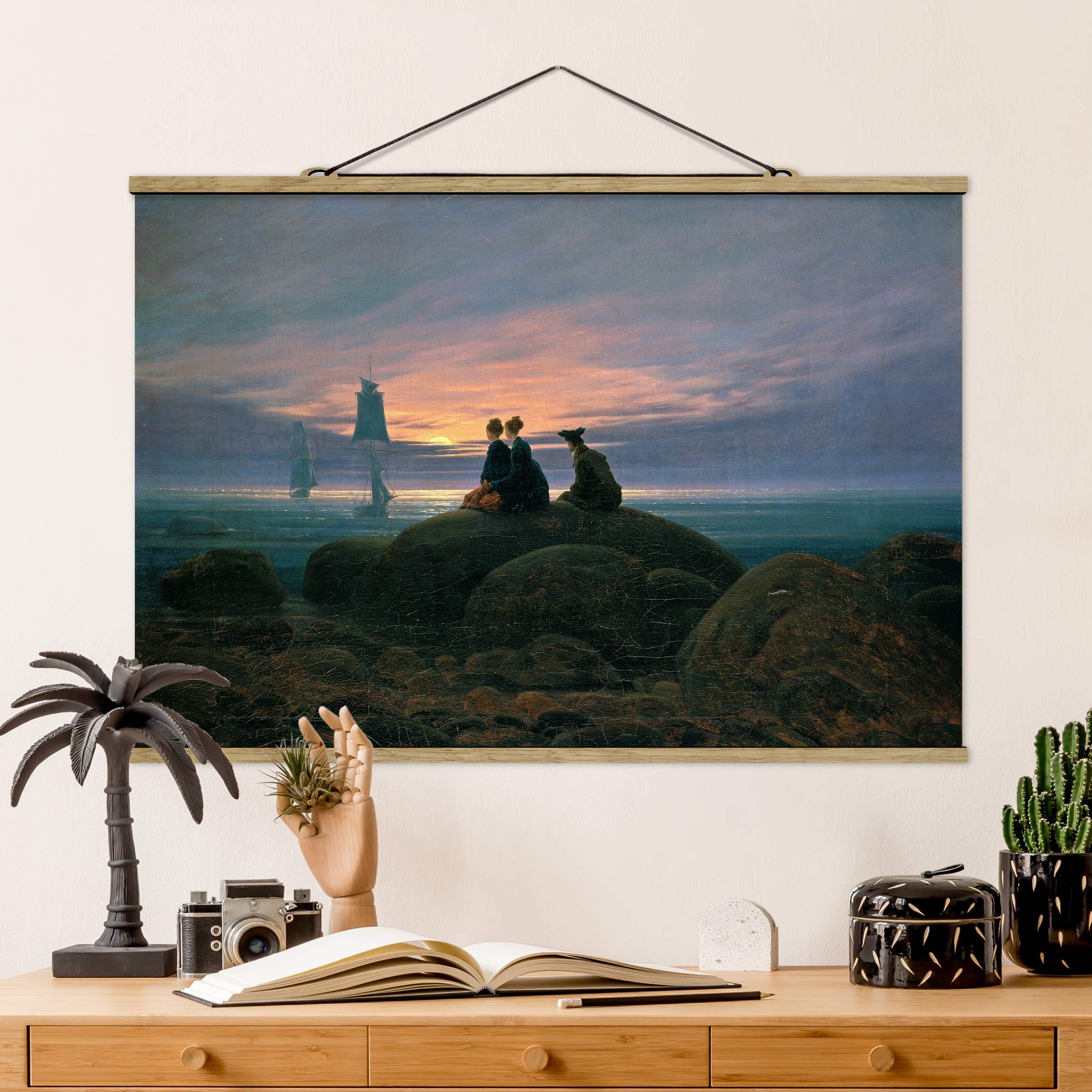 Stoffbild mit Posterleisten Caspar David Friedrich - Mondaufgang am Meer