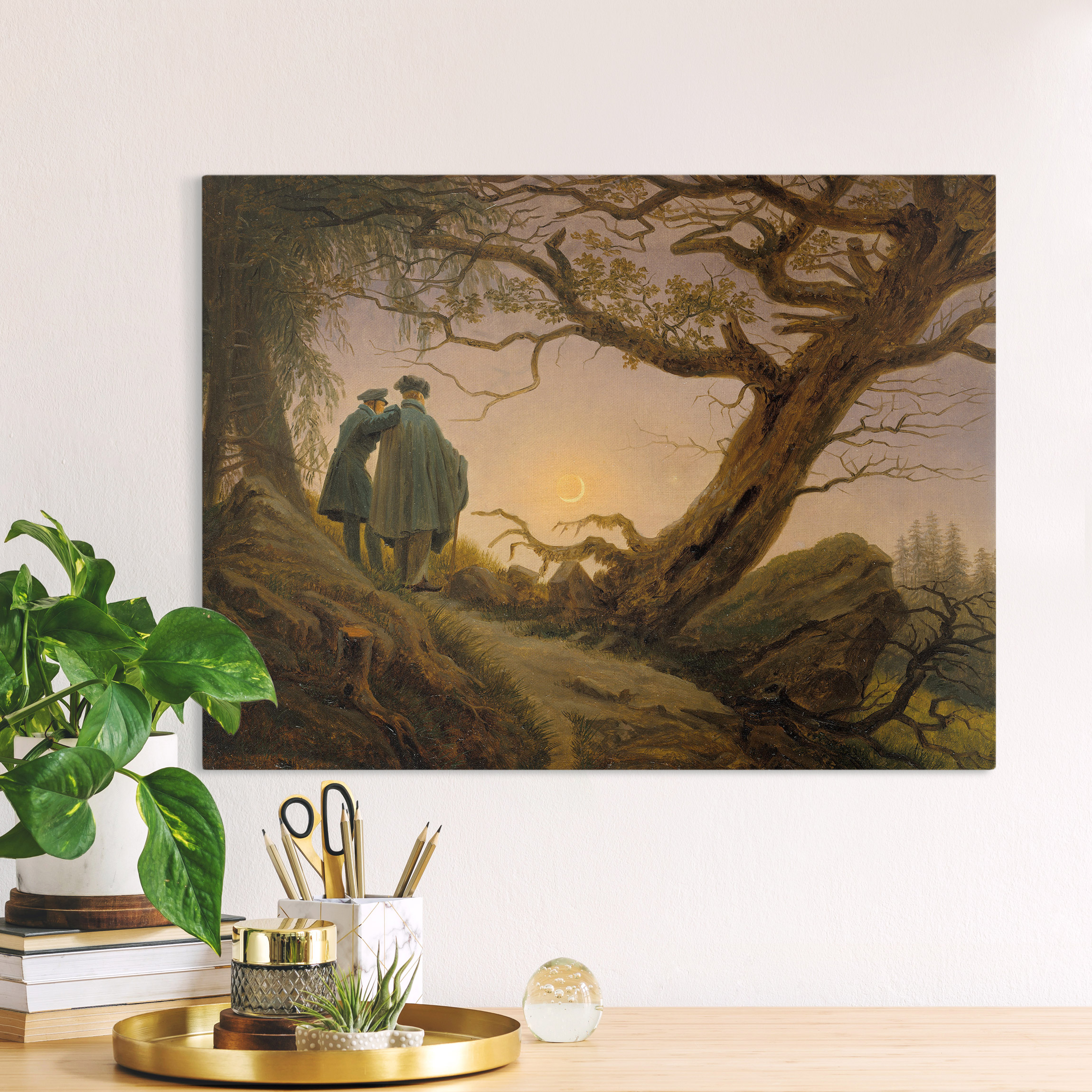 Leinwandbild Caspar David Friedrich - Zwei Männer in Betrachtung des Mondes