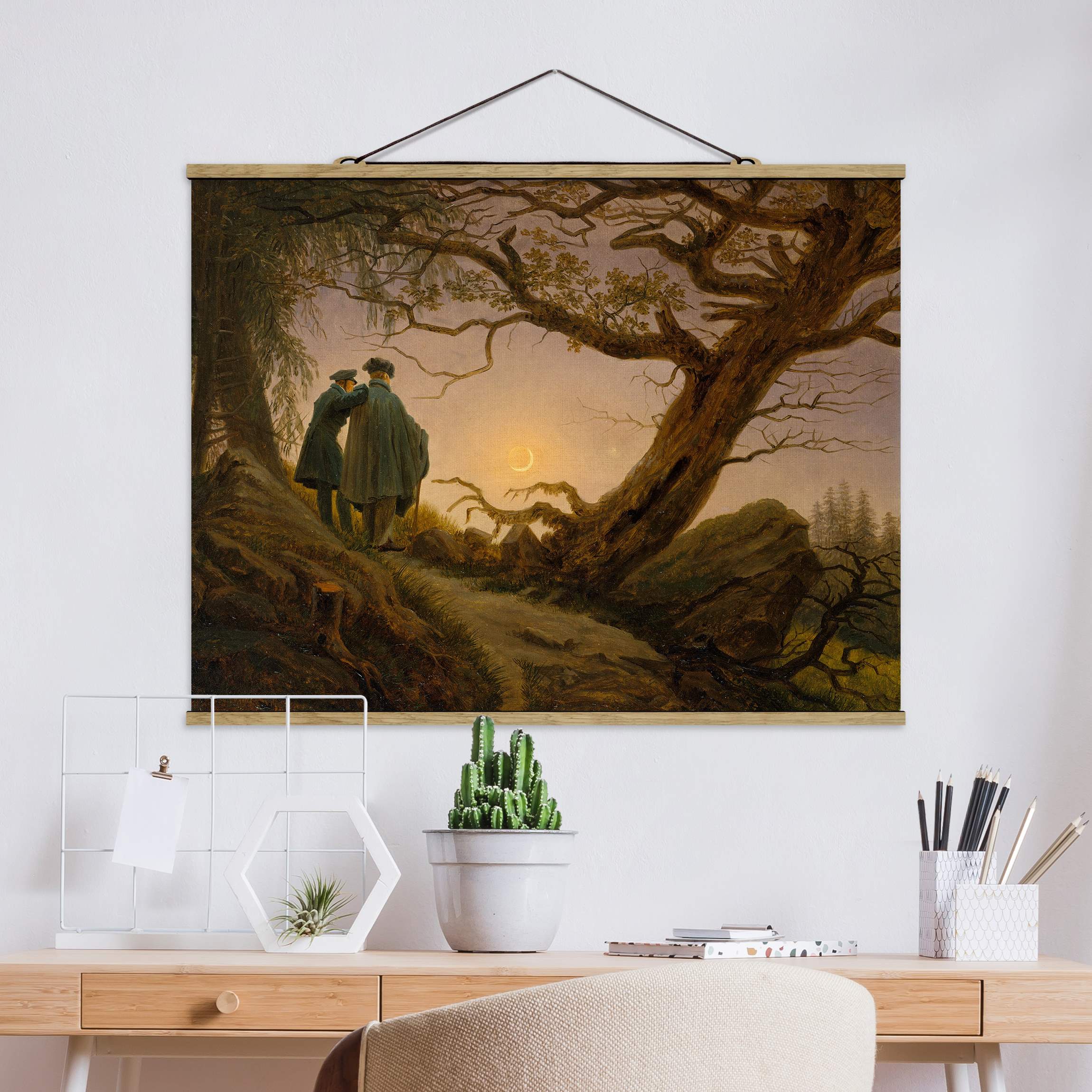 Stoffbild mit Posterleisten Caspar David Friedrich - Zwei Männer in Betrachtung des Mondes