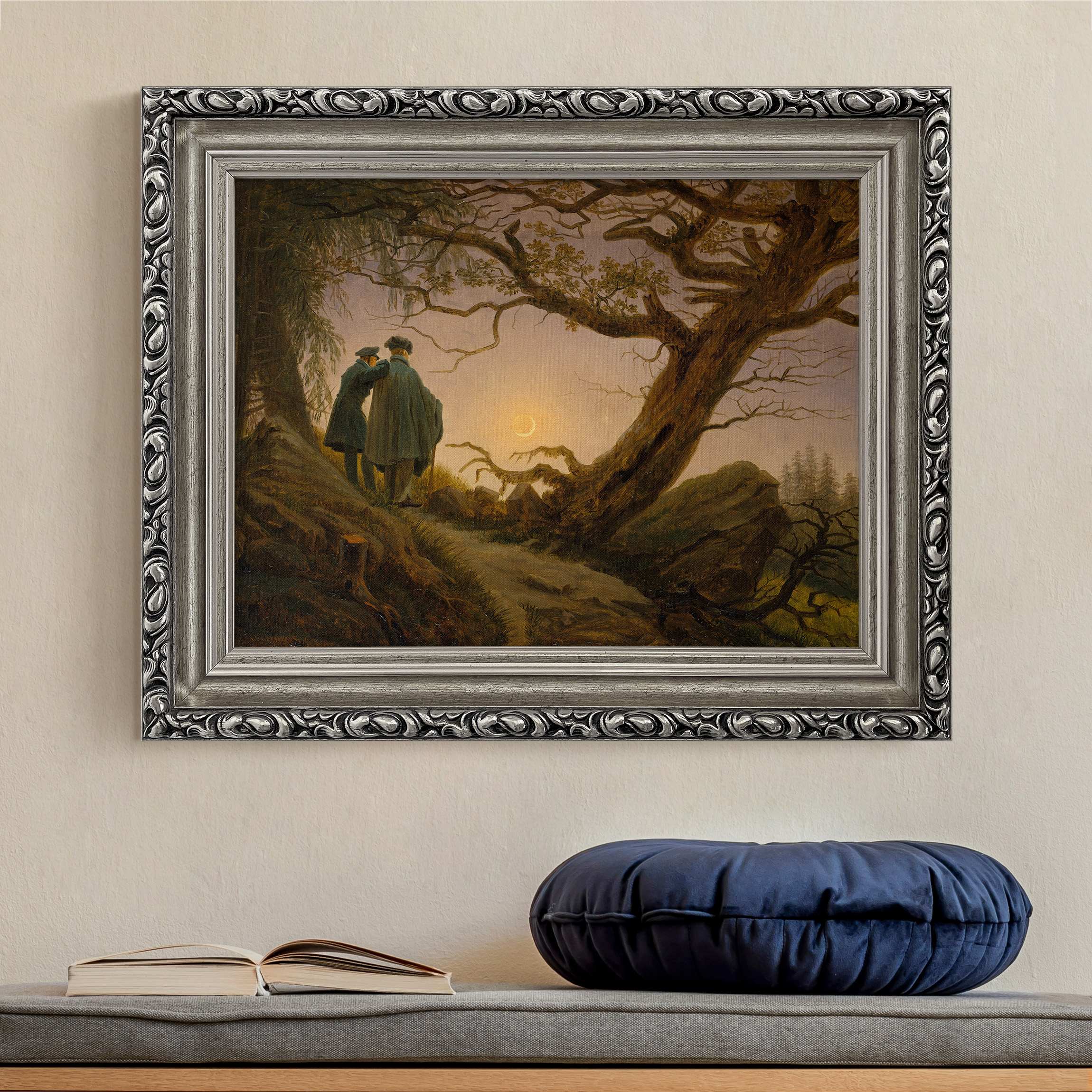 Leinwandbild in Barockrahmen Caspar David Friedrich - Zwei Männer in Betrachtung des Mondes