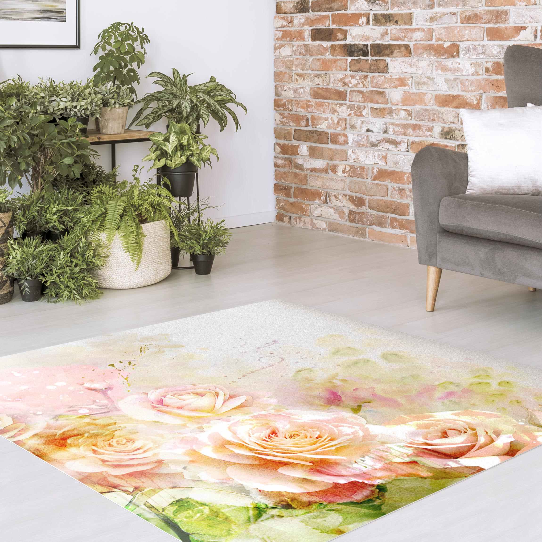 Vinylteppich Aquarell Rosen Komposition