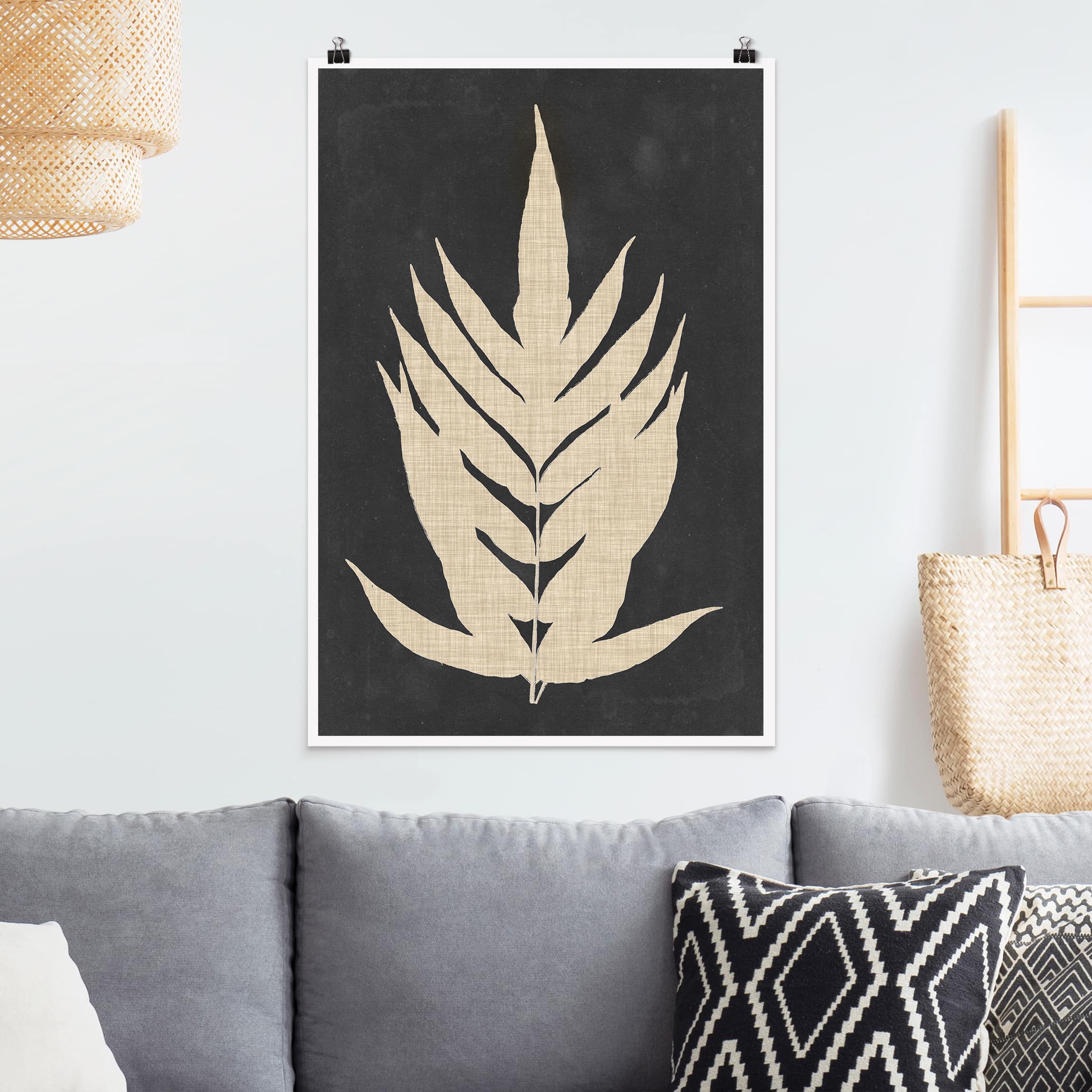 Poster - Hochformat Farn mit Leinenstruktur II