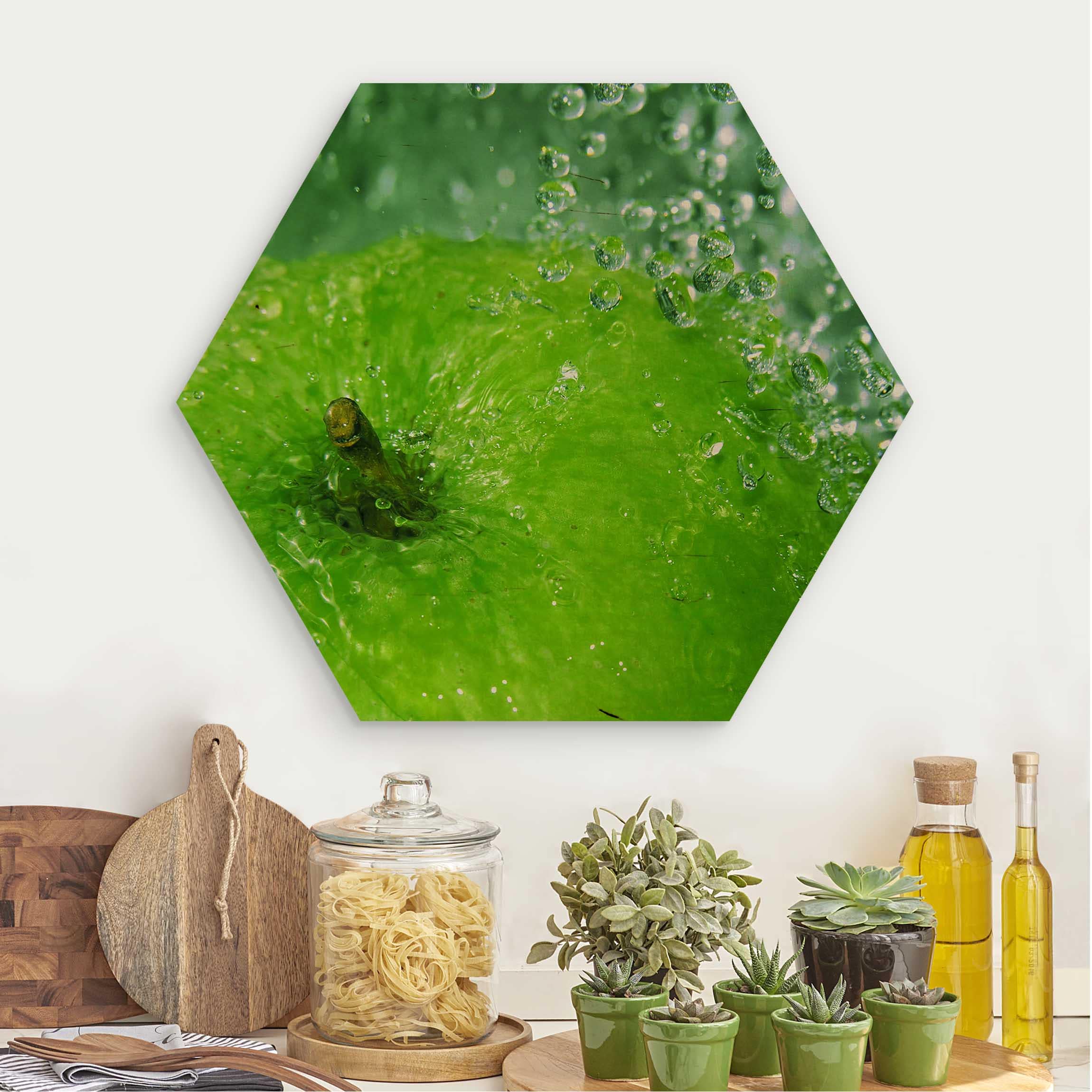 Hexagon-Holzbild Green Apple