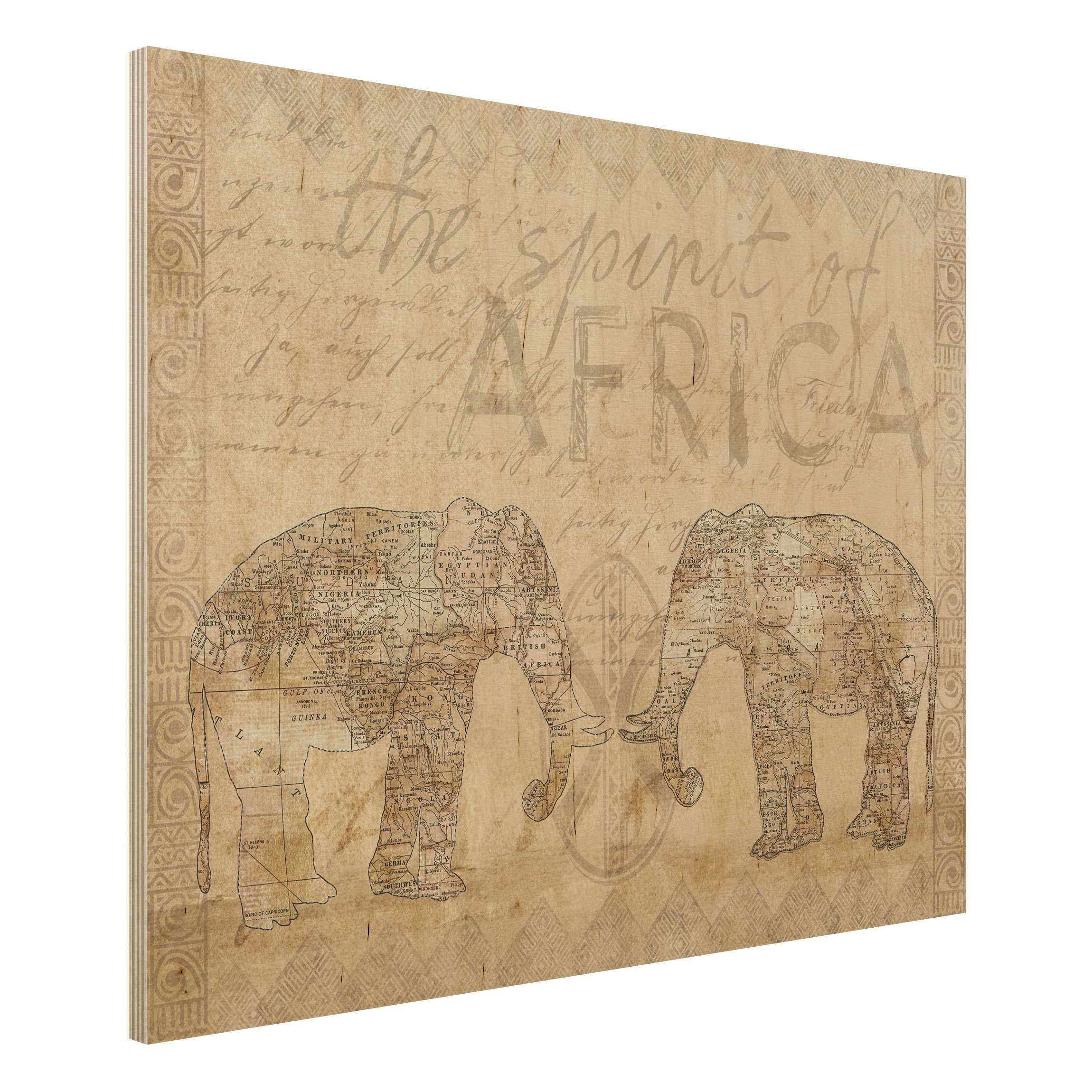 Holzbild - Querformat 4:3 Vintage Collage - Spirit of Africa