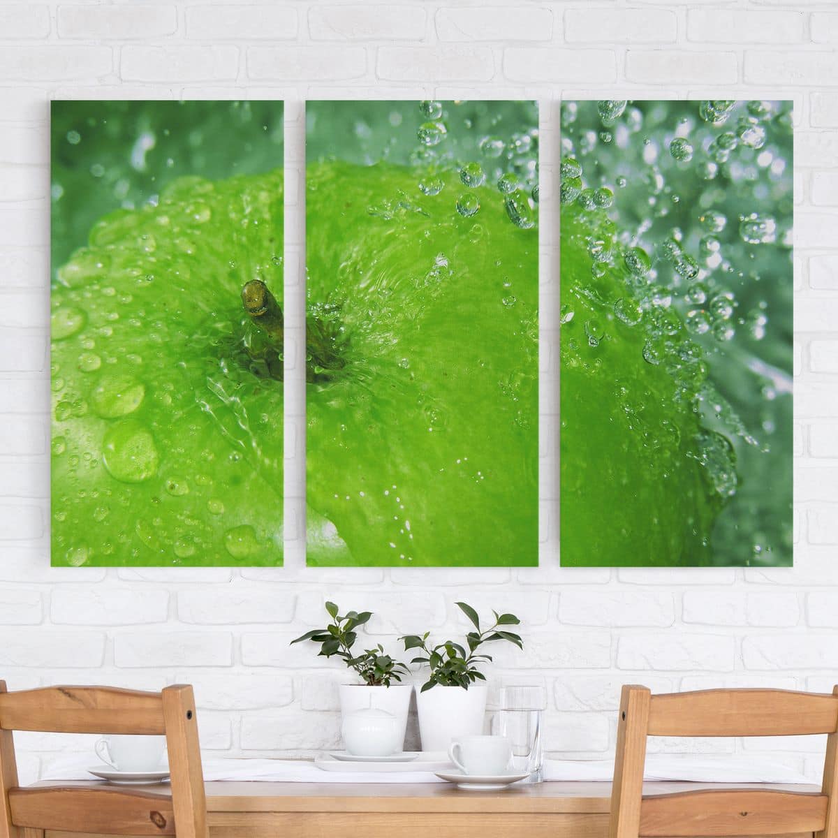 3-teiliges Leinwandbild Küche Green Apple