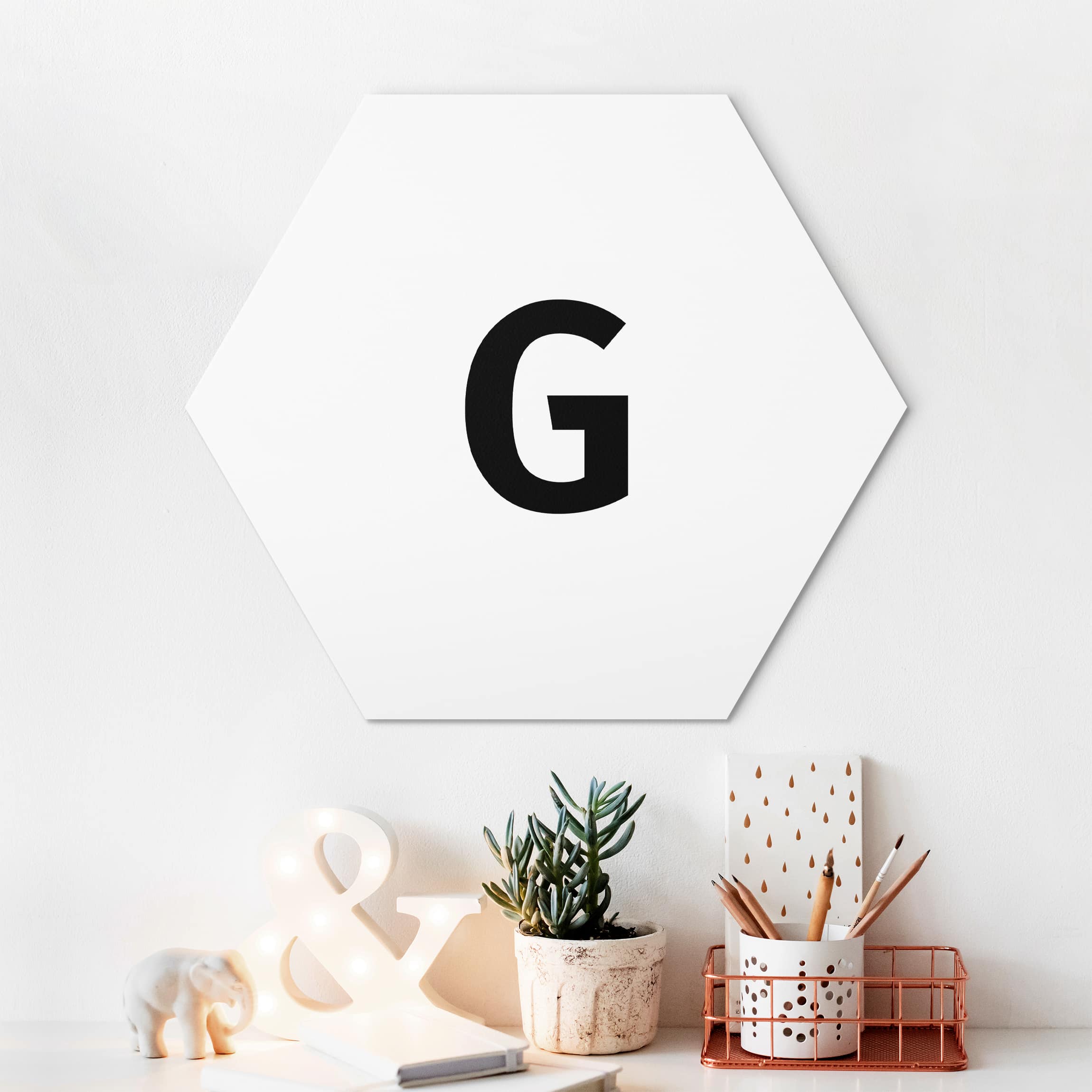 Hexagon-Alu-Dibond Bild Buchstabe Weiß G